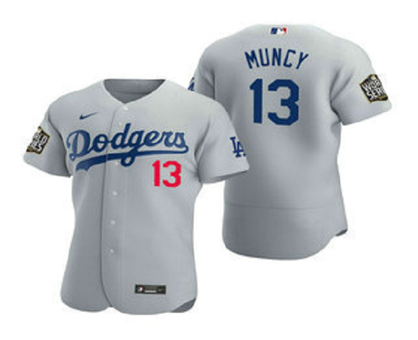 Men's Los Angeles Dodgers #13 Max Muncy Gray 2020 World Series Flex Base  Jersey
