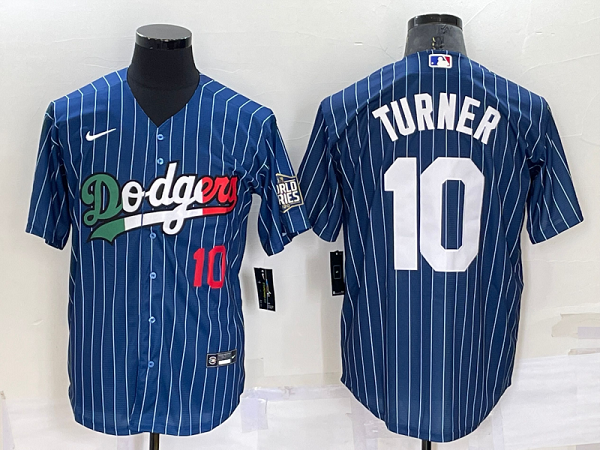 Men's  Los Angeles Dodgers #10 Justin Turner Blue Mexico World Series Throwback Stitched Cool Base Jersey