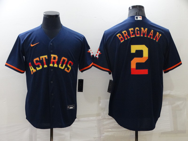 Men's Houston Astros #2 Alex Bregman Navy Blue Rainbow Stitched MLB Cool Base  Jersey