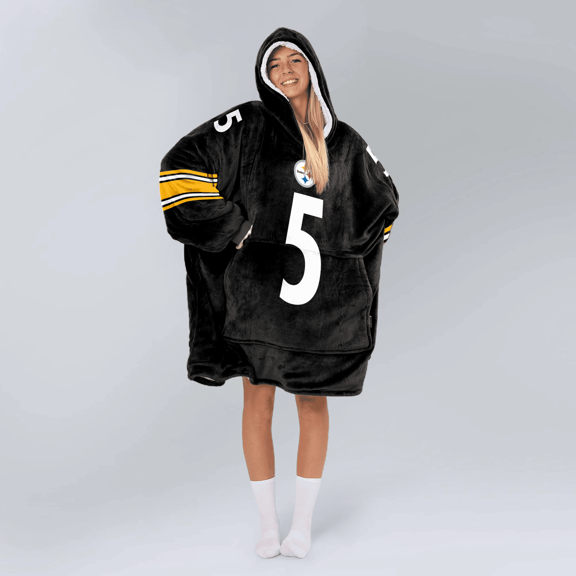 Adult 5 Pittsburgh Football Unisex Blanket Hoodie