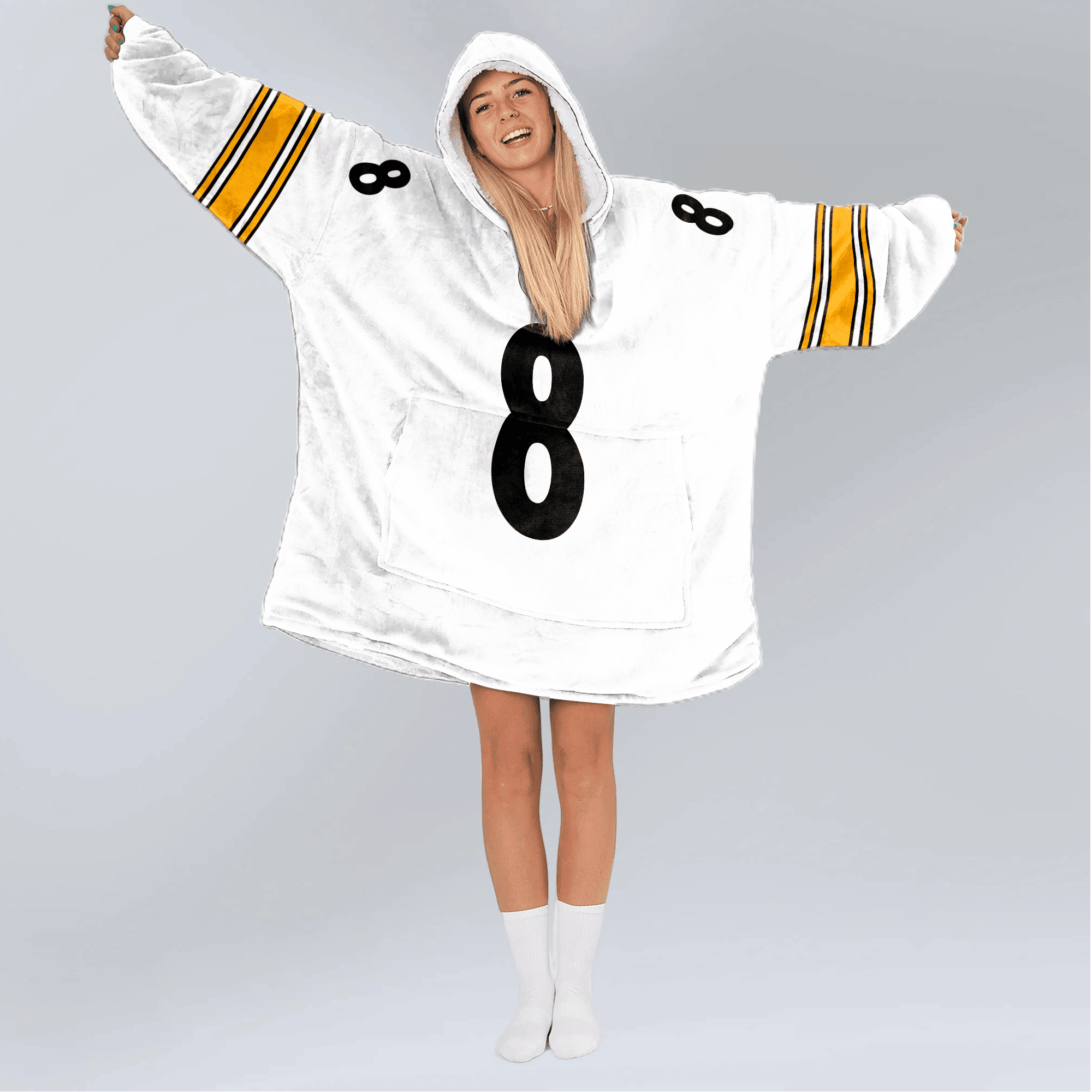 Adult 8 Pittsburgh Football Unisex Blanket Hoodie