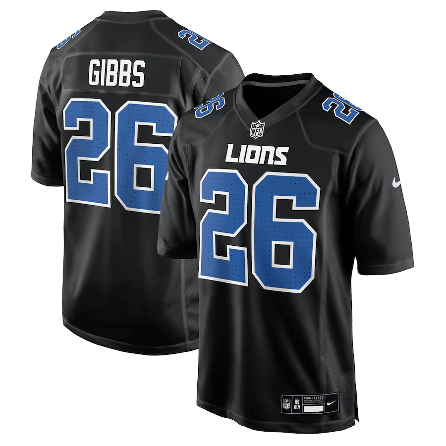 Men's Jahmyr Gibbs #26 Carbon Black Detroit Lions Fashion Jersey