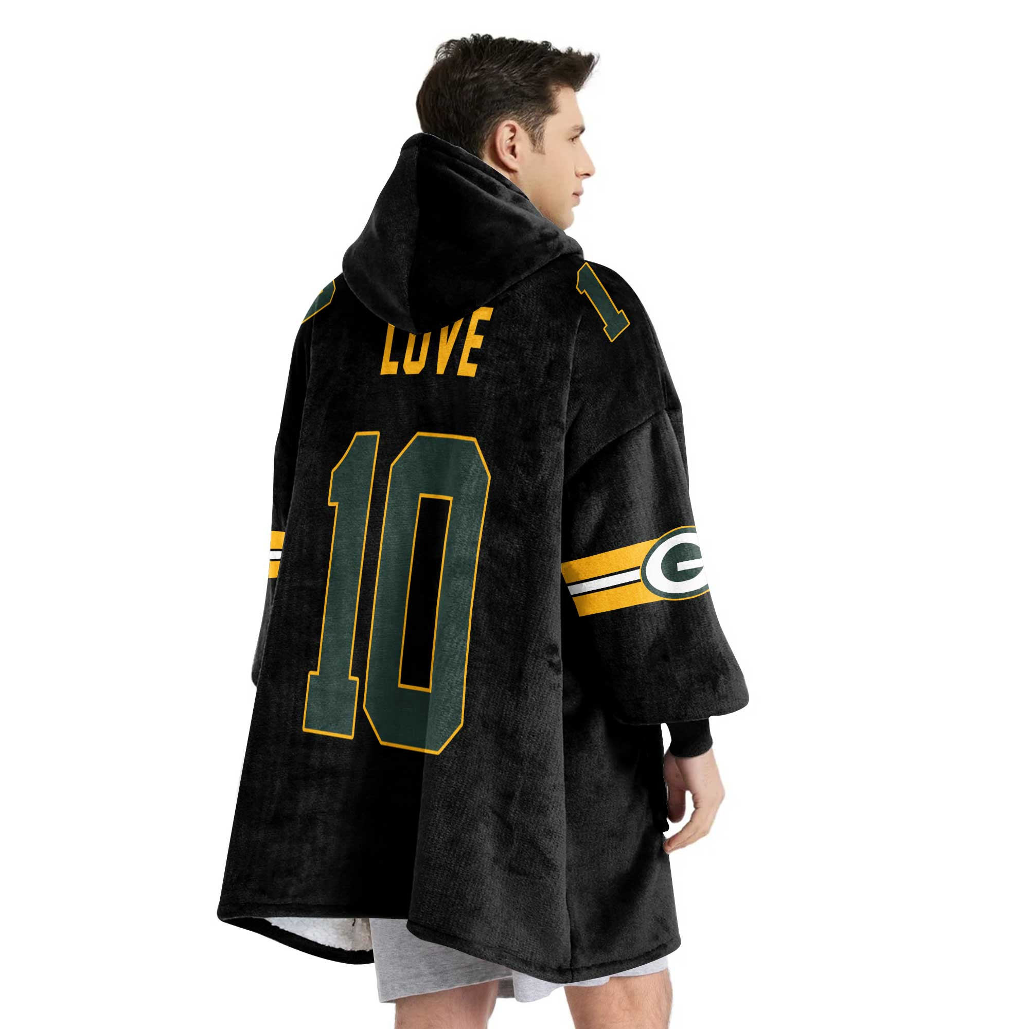 Adult J.L 10 Captain Green Bay Football Unisex Blanket Hoodie