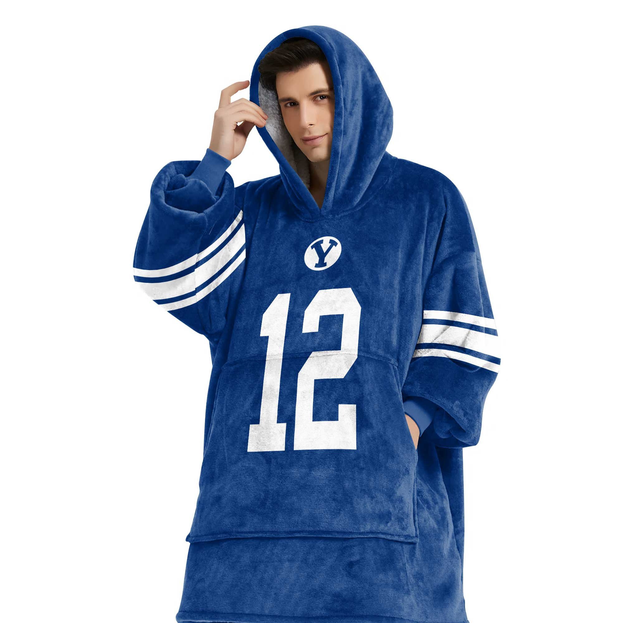 Adult 12 BYU Cougars Football Unisex Blanket Hoodie