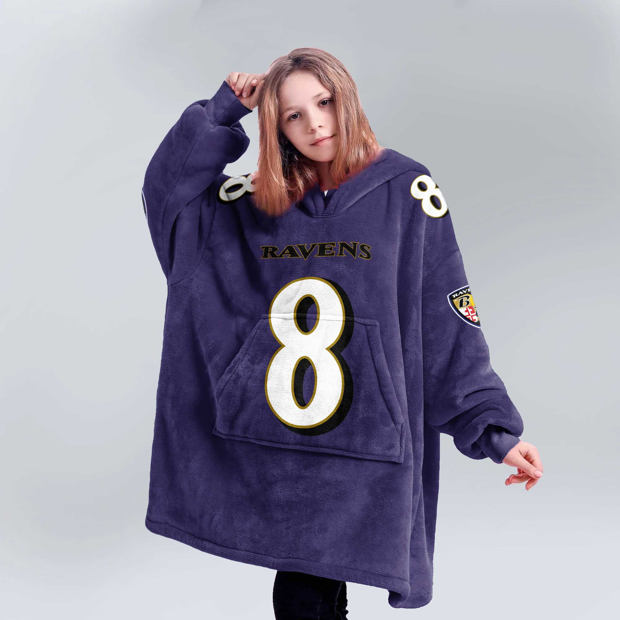 Adult L.J 8 Baltimore Football Unisex Blanket Hoodie