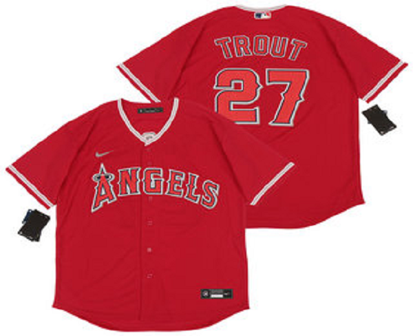Men's Los Angeles Angels #27 Mike Trout Red Stitched MLB Cool Base  Jersey