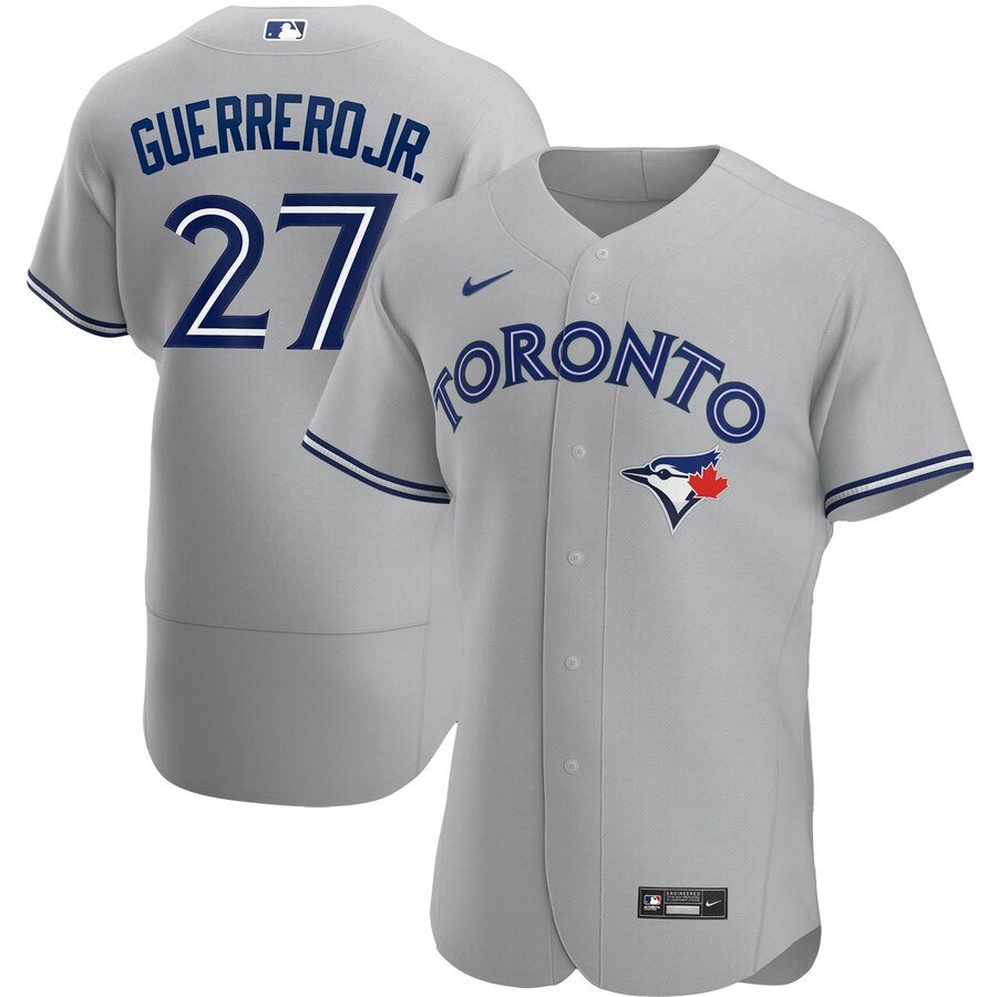 Men's  Toronto Blue Jays #27 Vladimir Guerrero Jr. Gray Road 2020 Player MLB Jersey