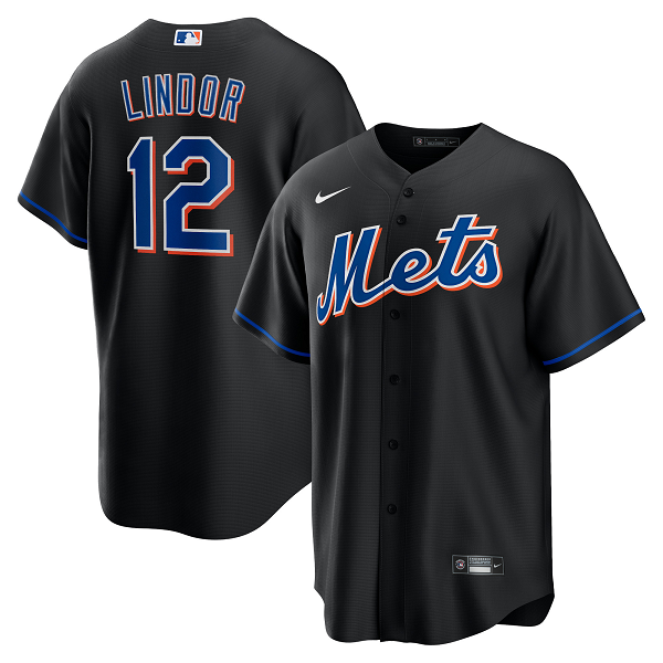 Men's New York Mets #12 Francisco Lindor  Black 2022 Alternate Player Jersey