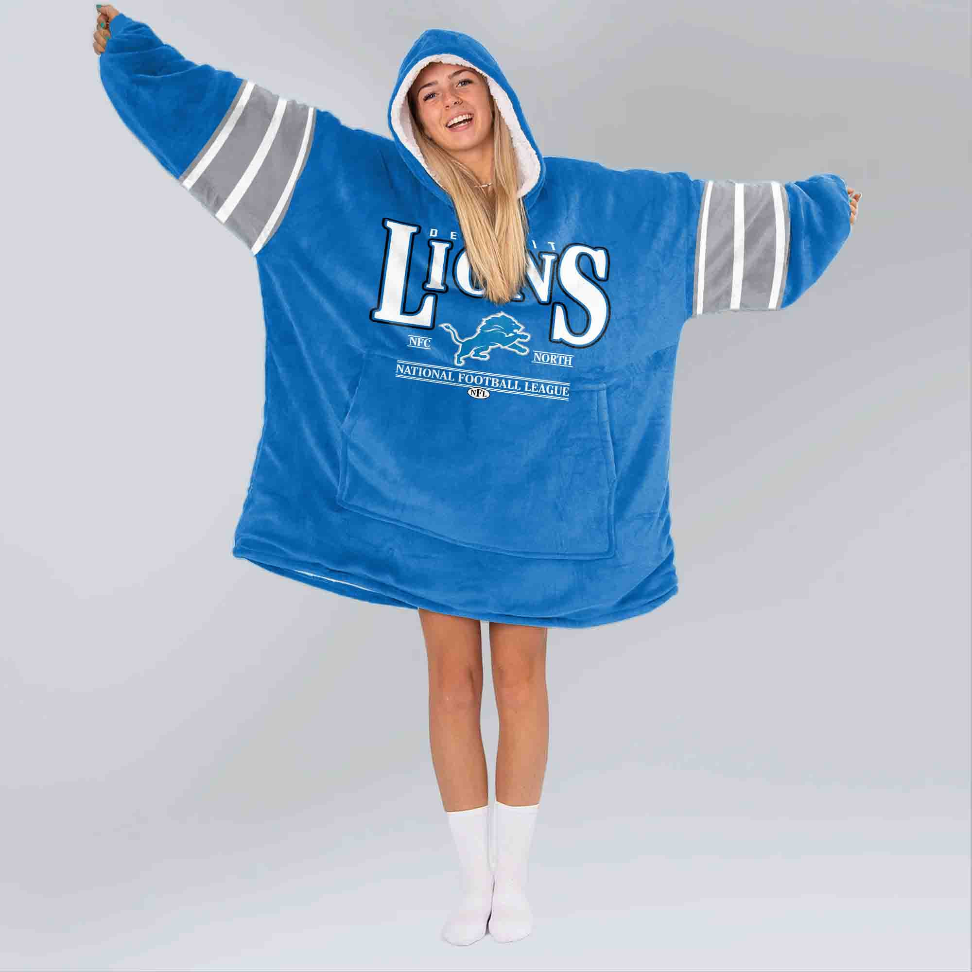 Adult JG 16 Detroit Football Unisex Blanket Hoodie