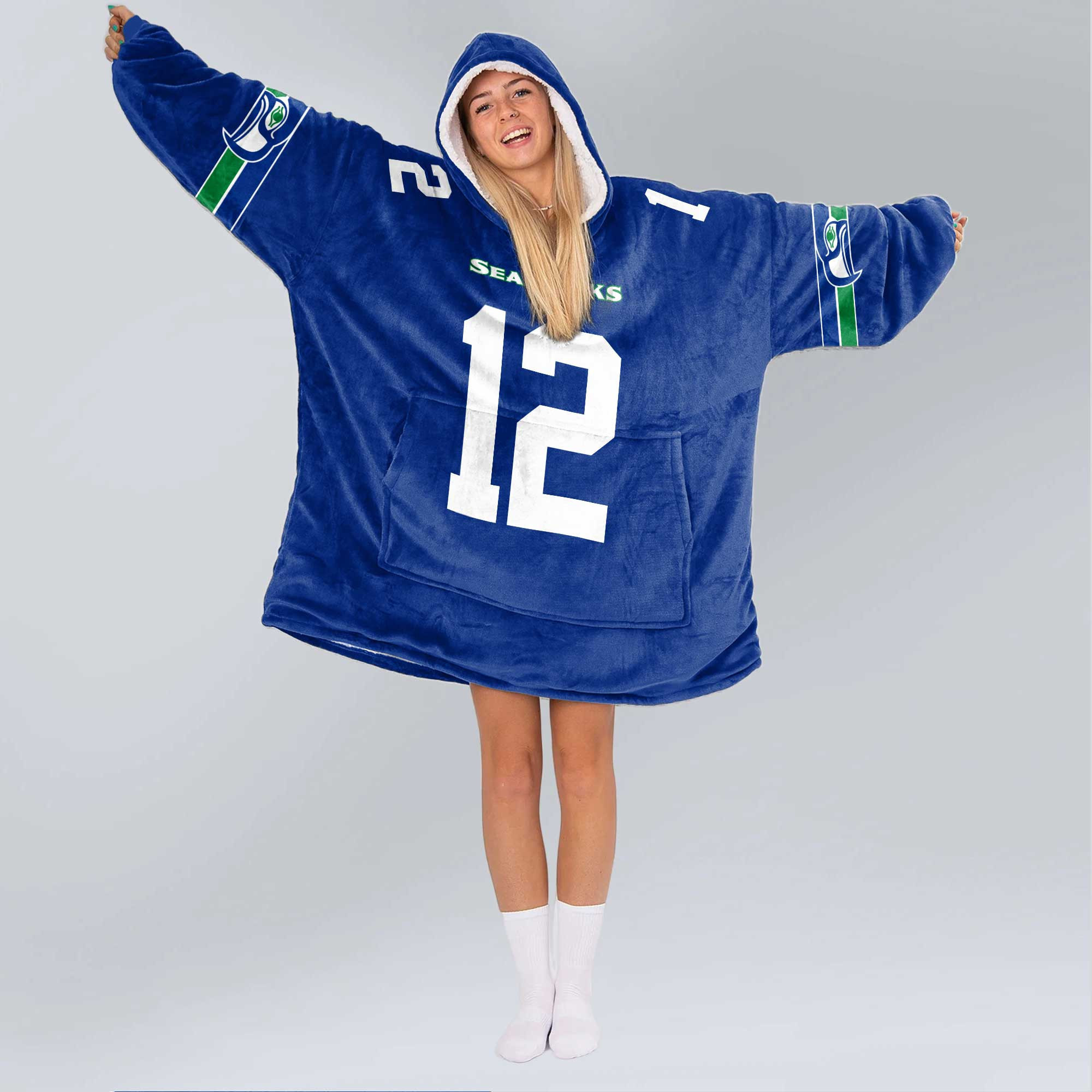 Adult 12 Seattle Football Unisex Blanket Hoodie