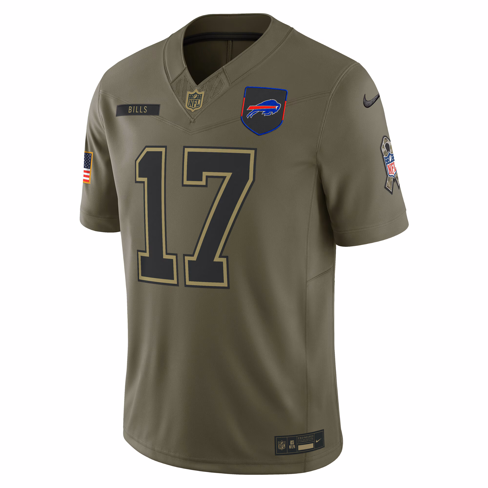 Men's Buffalo Bills #17 Josh Allen Olive 2025 Salute to Service Limited Jersey