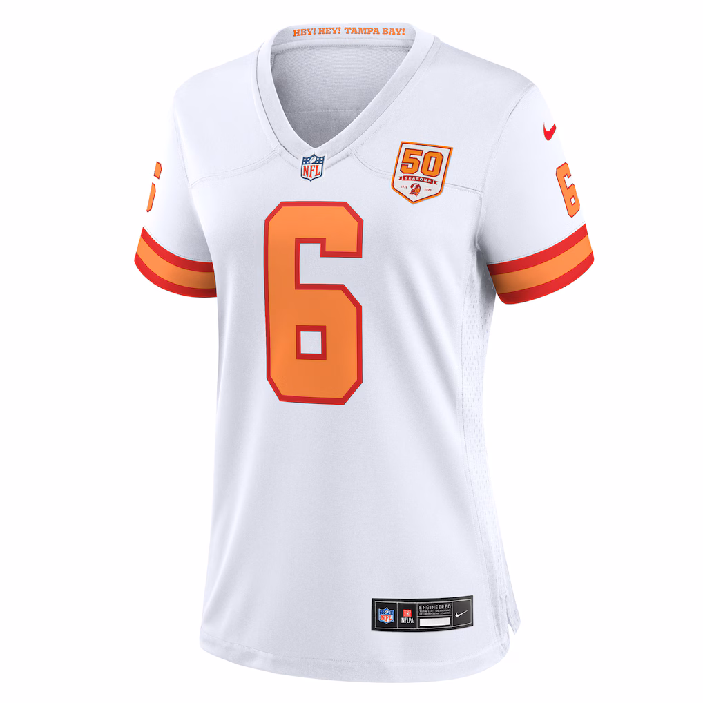 Baker Mayfield '76 Tampa Bay Buccaneers #6 Women's 50th Season Game Jersey - White