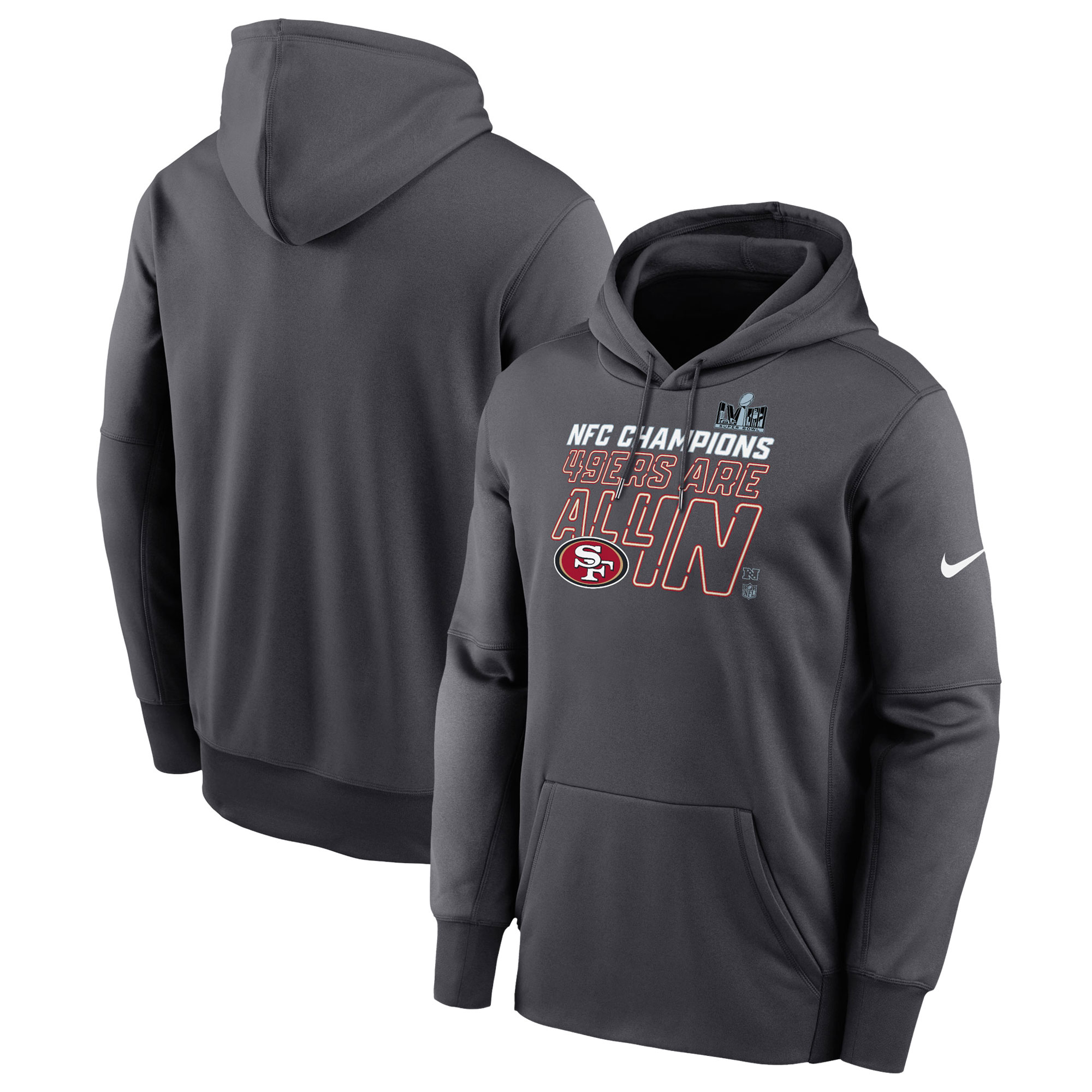 San Francisco 49ers 49ers 2023 NFC Champions Locker Room Trophy Collection Pullover Hoodie – Anthracite