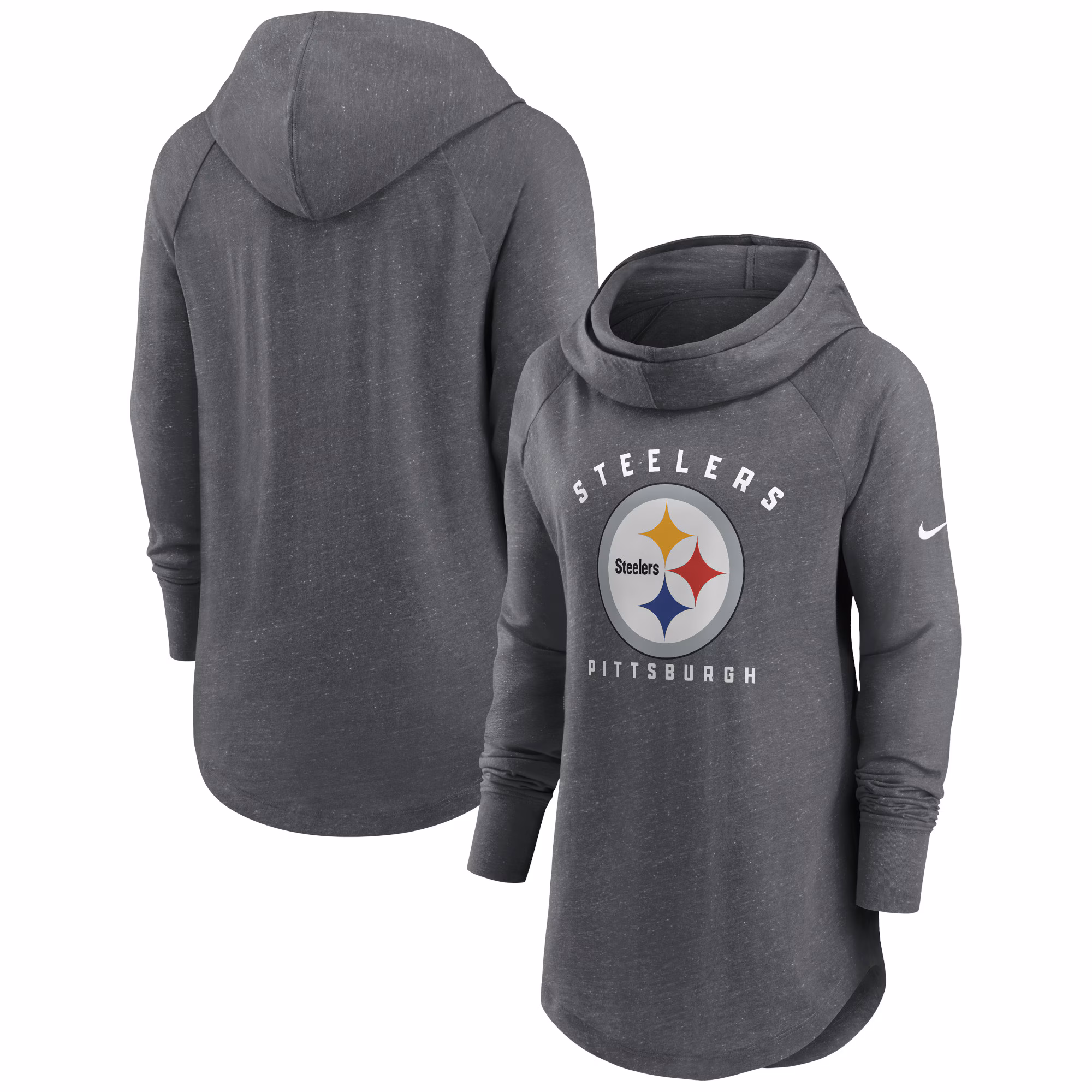 Pittsburgh Steelers Women's Raglan Funnel Neck Pullover Hoodie - Heather Charcoal