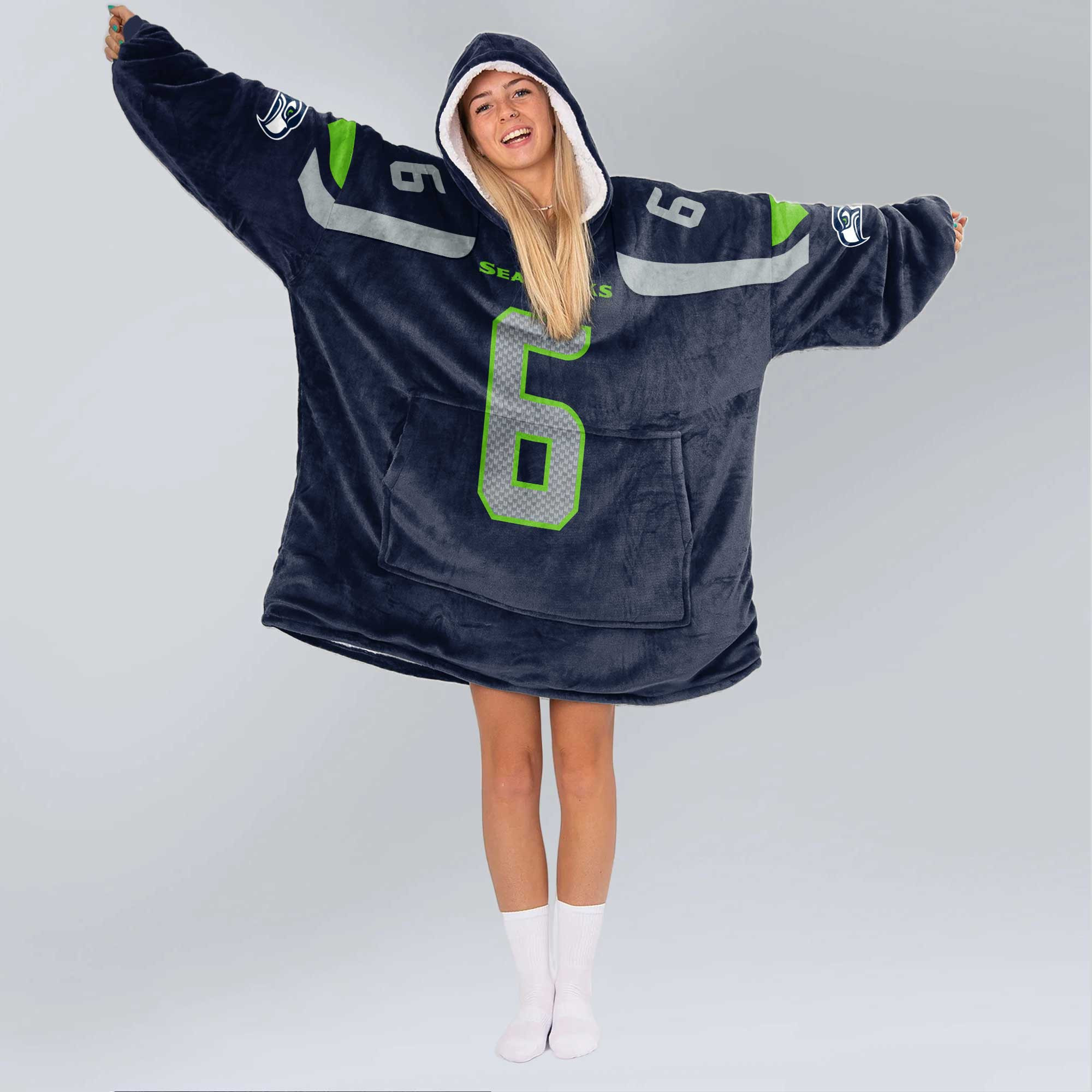 Adult 6 Seattle Football Unisex Blanket Hoodie