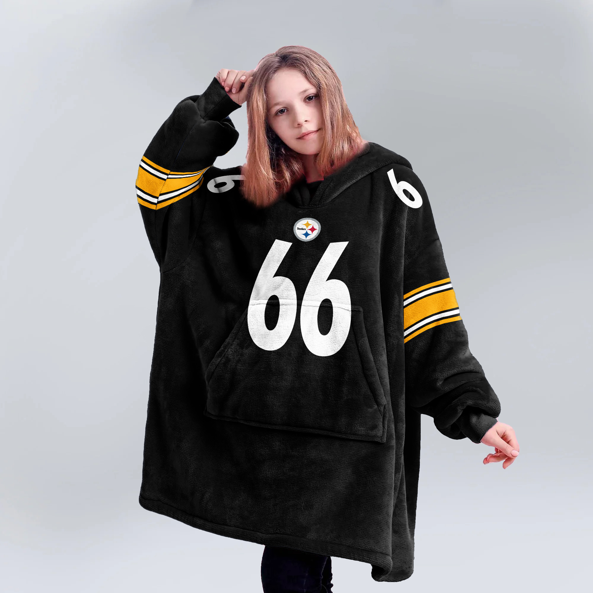Adult 66 Pittsburgh Football Unisex Blanket Hoodie