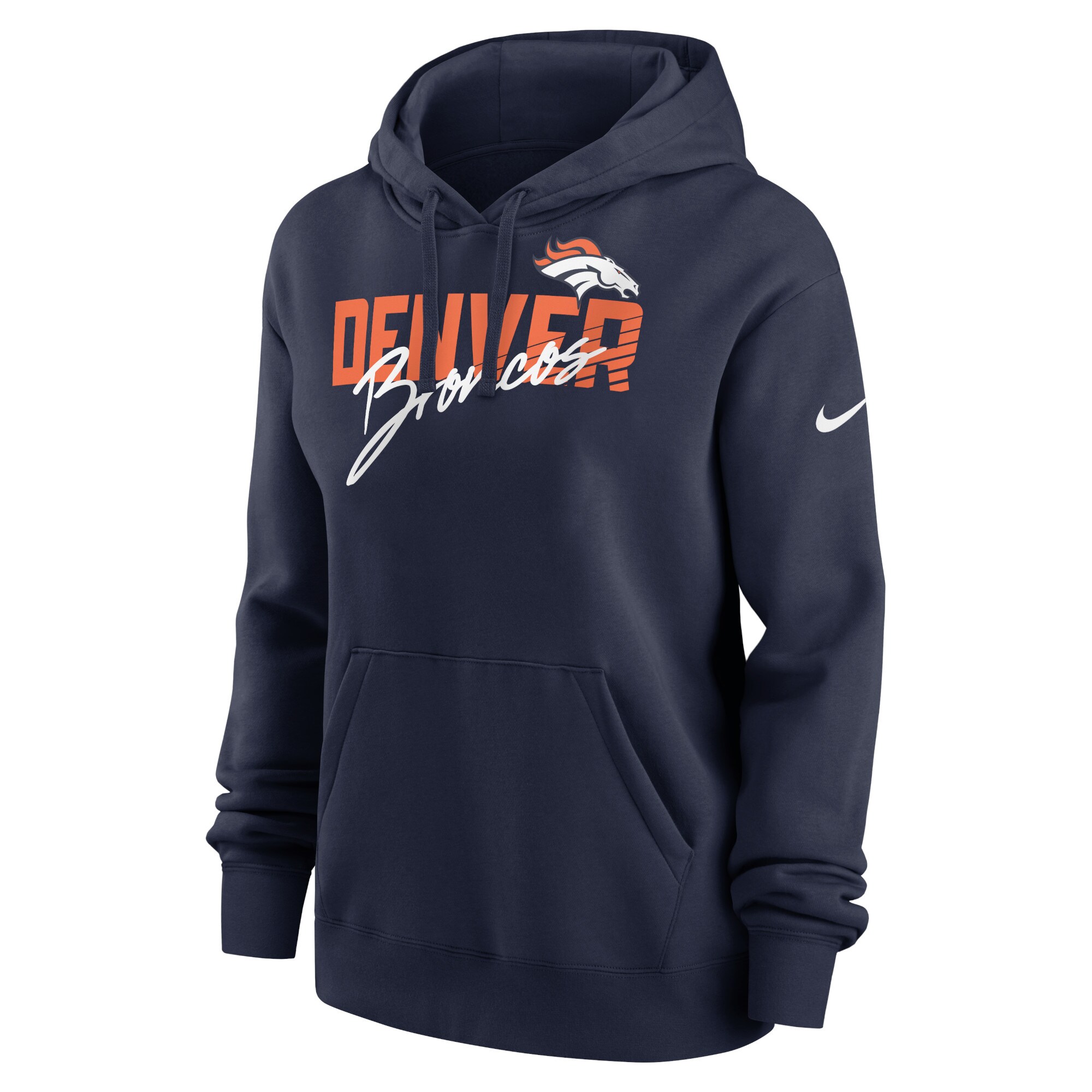 Denver Broncos Women's Wordmark Club Fleece Pullover Hoodie - Navy