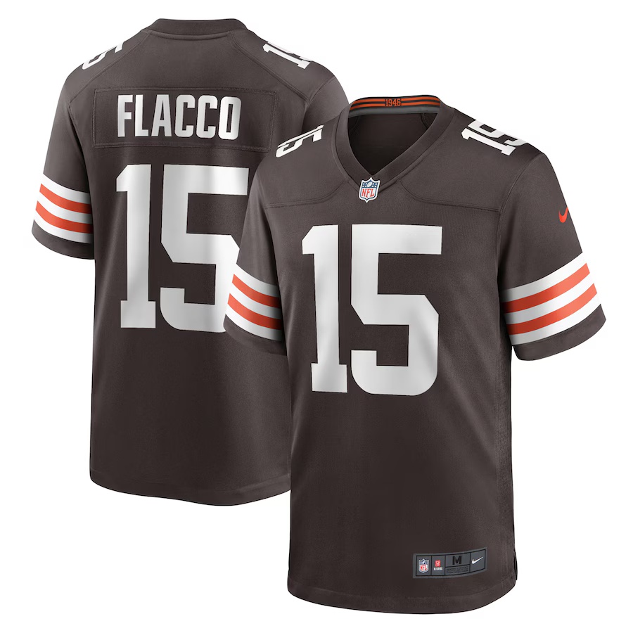 Men's Joe Flacco #15 Brown Cleveland Browns Game Player Jersey