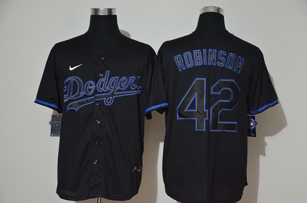 Men's Los Angeles Dodgers #42 Jackie Robinson Lights Out Black Fashion Stitched MLB Cool Base  Jersey