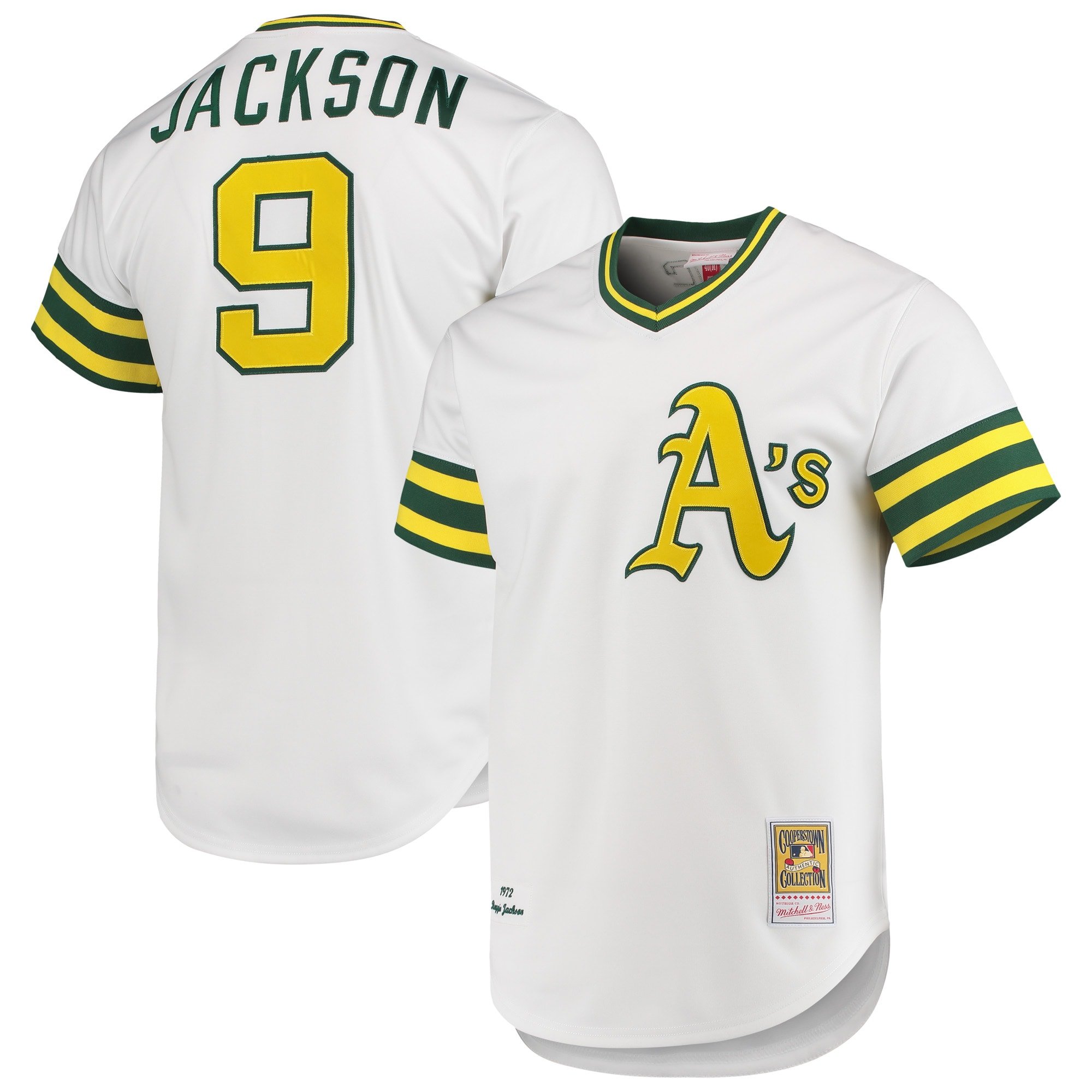 Men's Oakland Athletics Reggie Jackson Mitchell & Ness White 1972 Cooperstown Collection Jersey