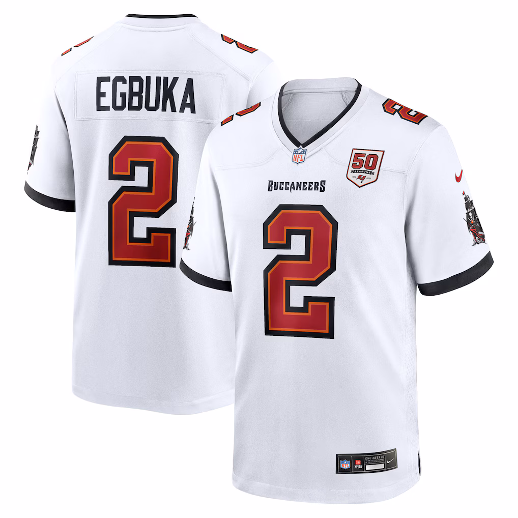 Emeka Egbuka #2 Tampa Bay Buccaneers 50th Season Game Jersey - White