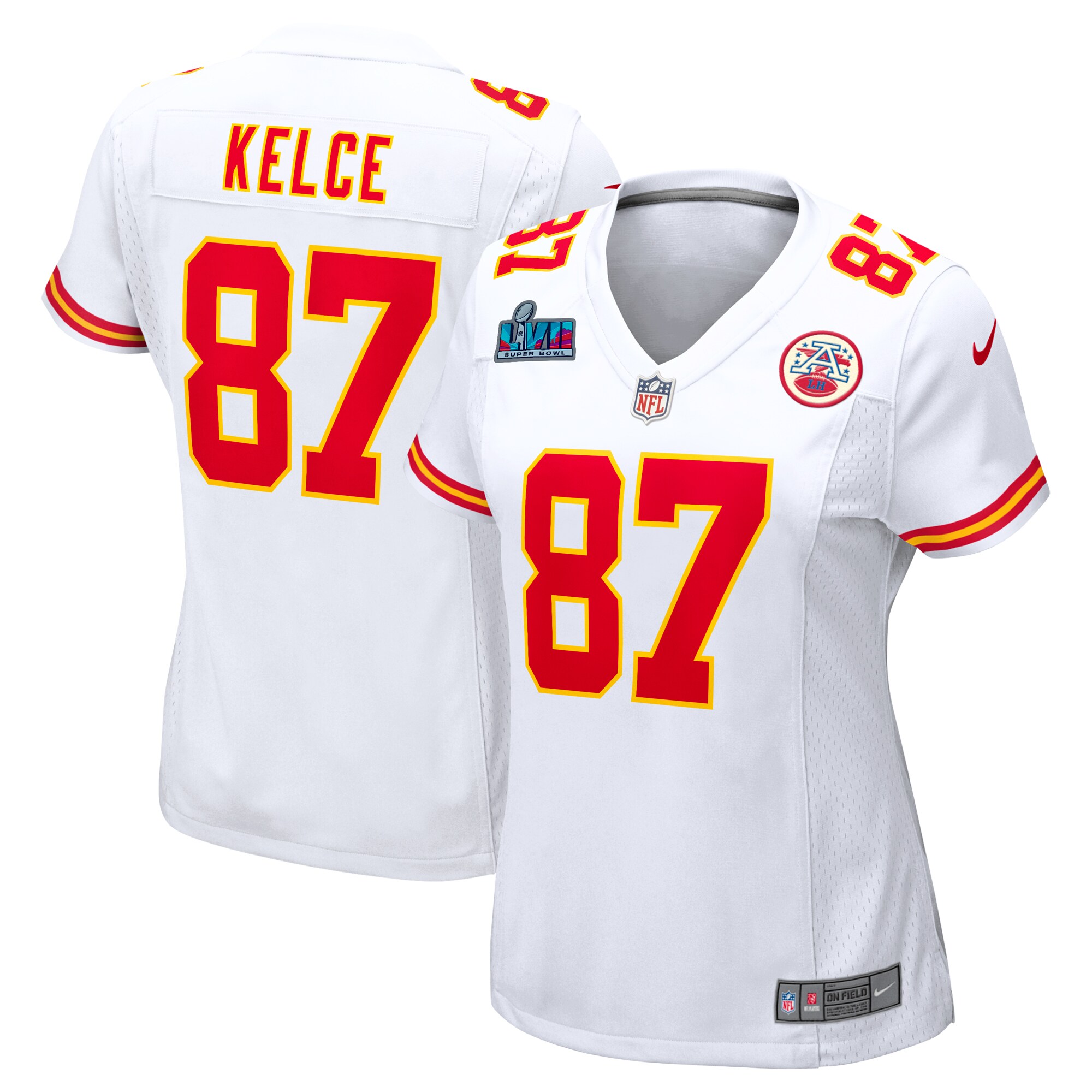 Travis Kelce Kansas City Chiefs  Women's Super Bowl LVII Patch Away Game Jersey - White