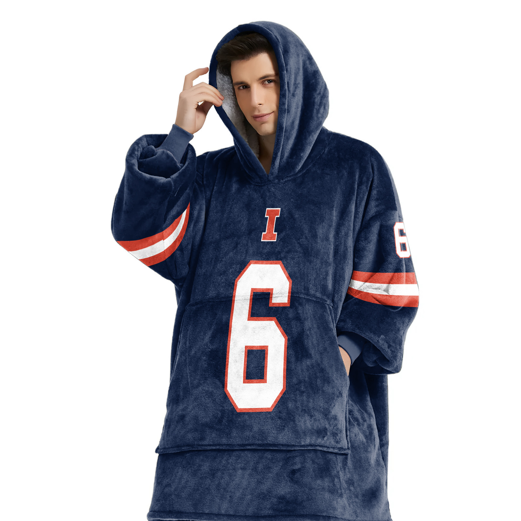 Adult 6 Illinois Football Unisex Blanket Hoodie