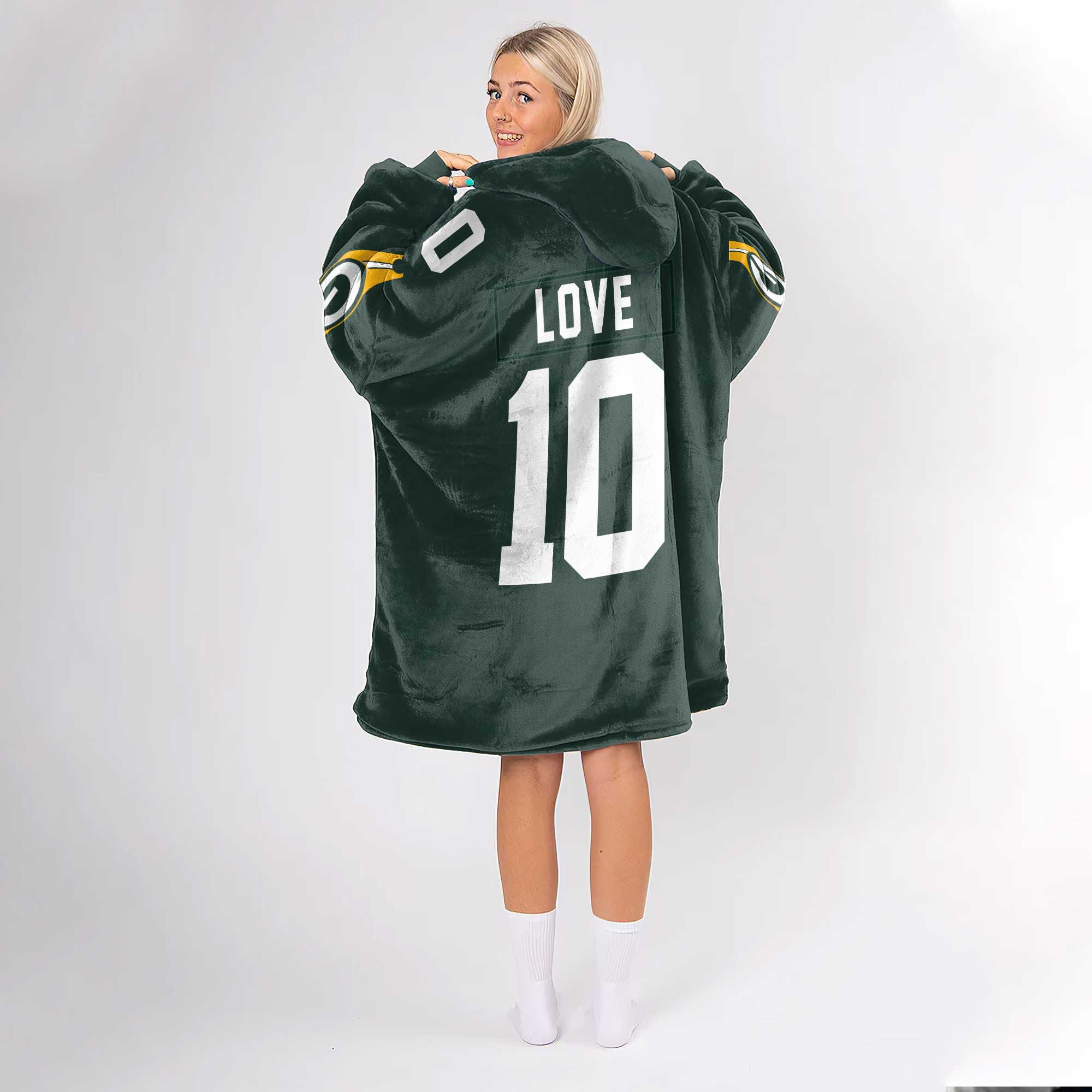 Adult J.L. 10 Green Bay Football Unisex Blanket Hoodie