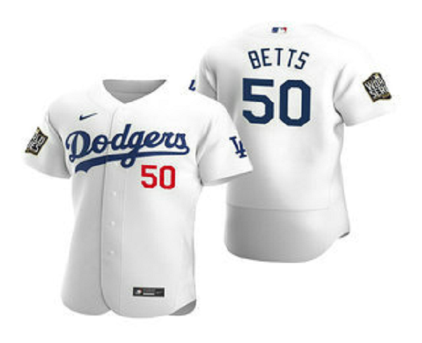 Men's Los Angeles Dodgers #50 Mookie Betts White 2020 World Series Flex Base  Jersey