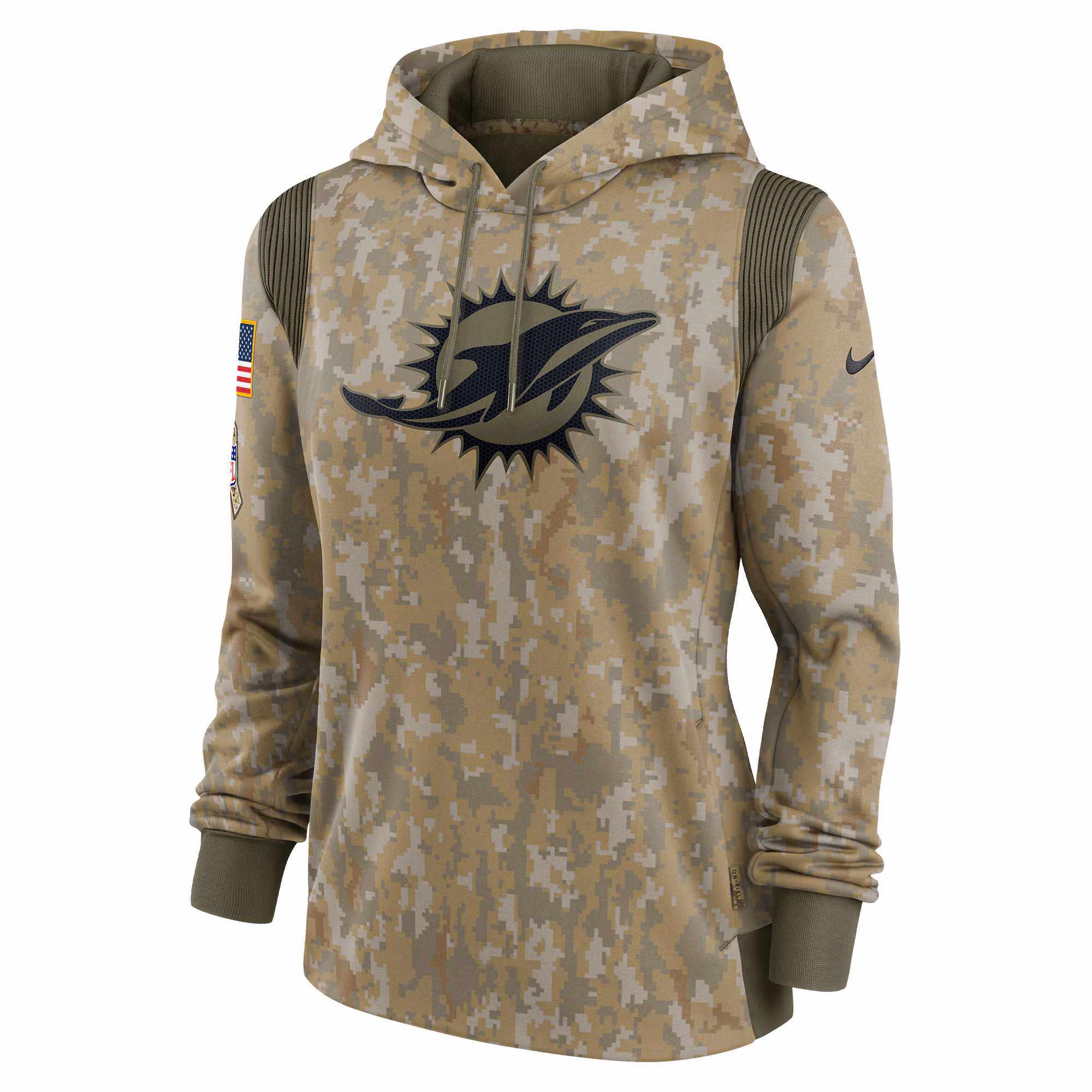 Miami Dolphins Women's 2021 Salute To Service Therma Performance Pullover Hoodie - Olive