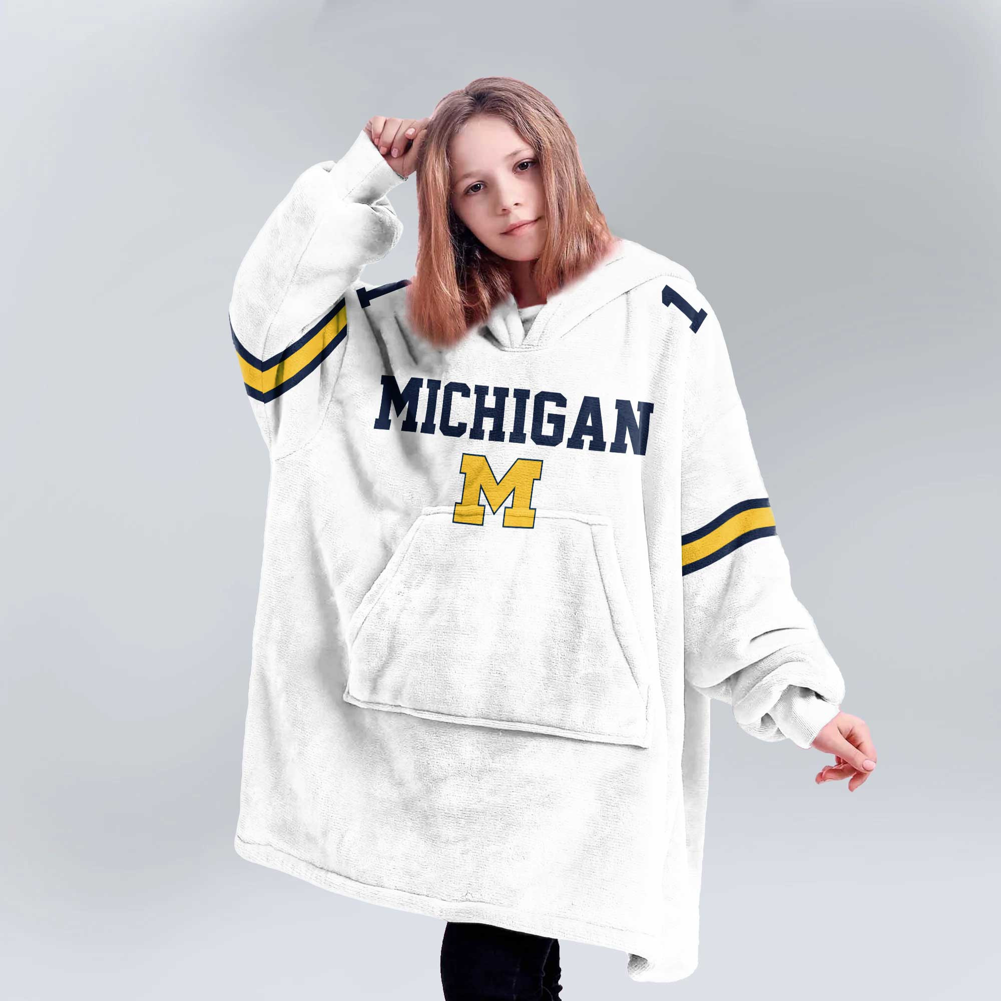 Kid 1 Michigan Football Unisex Blanket Hoodie
