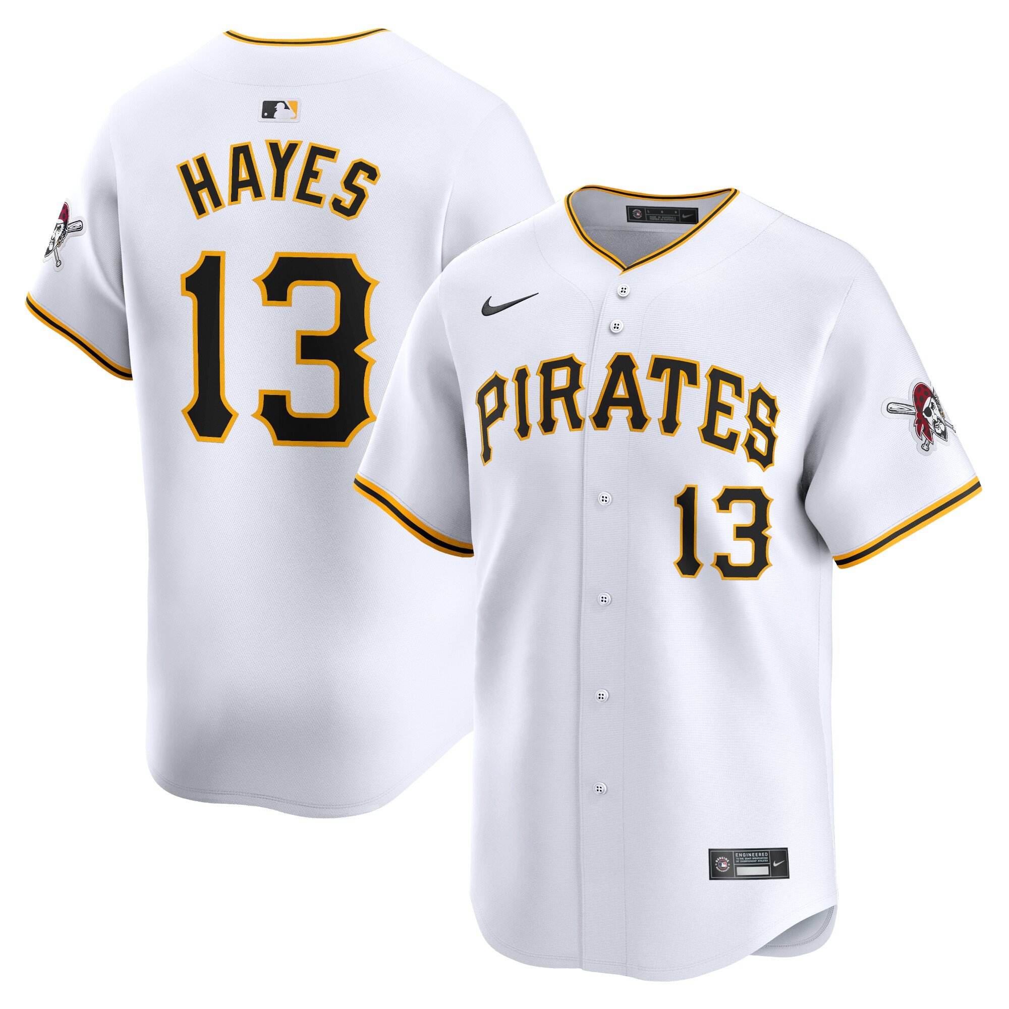 Men's Pittsburgh Pirates #13 N Hayes  White Home Limited Player Jersey