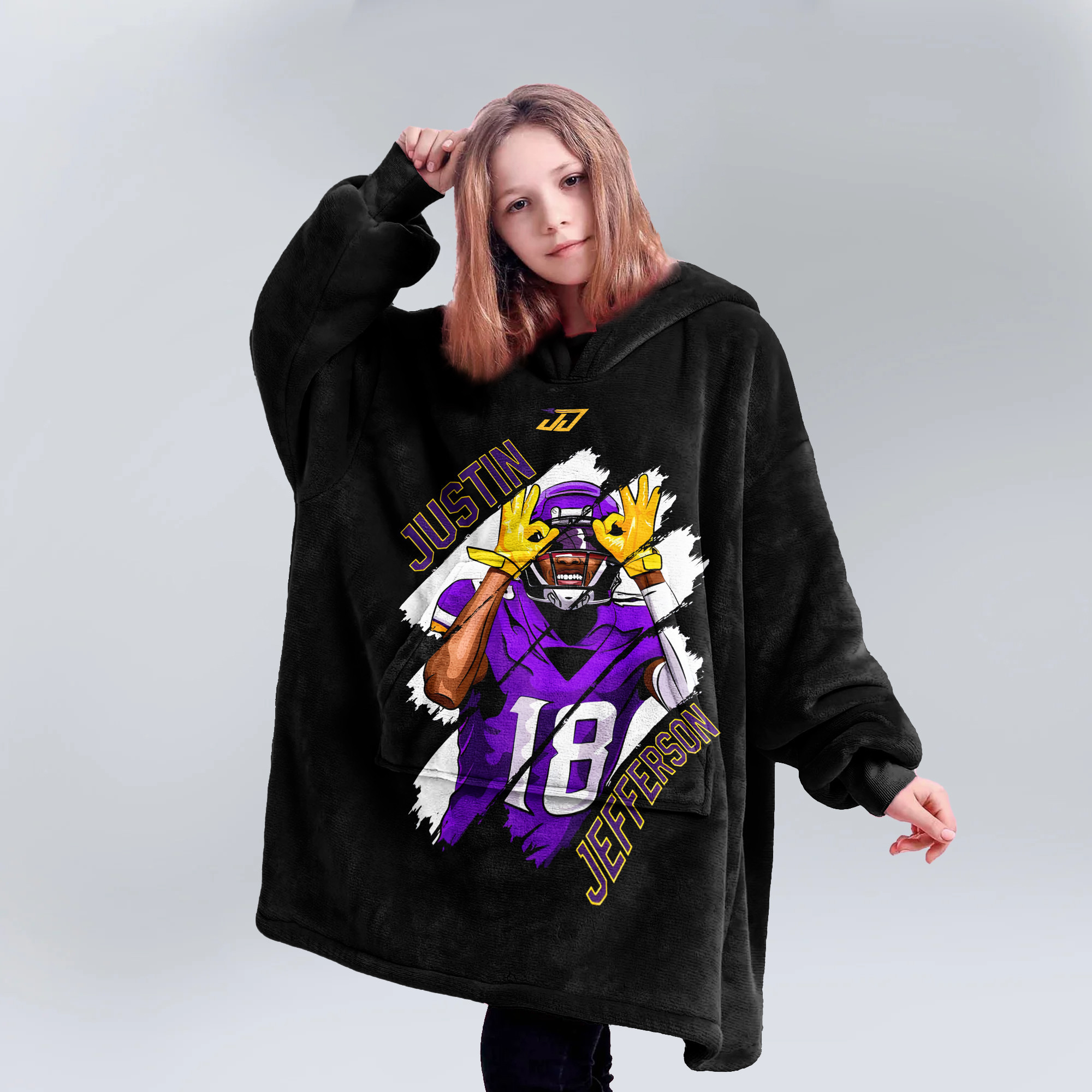 Adult JJ 18 Minnesota Football Unisex Blanket Hoodie