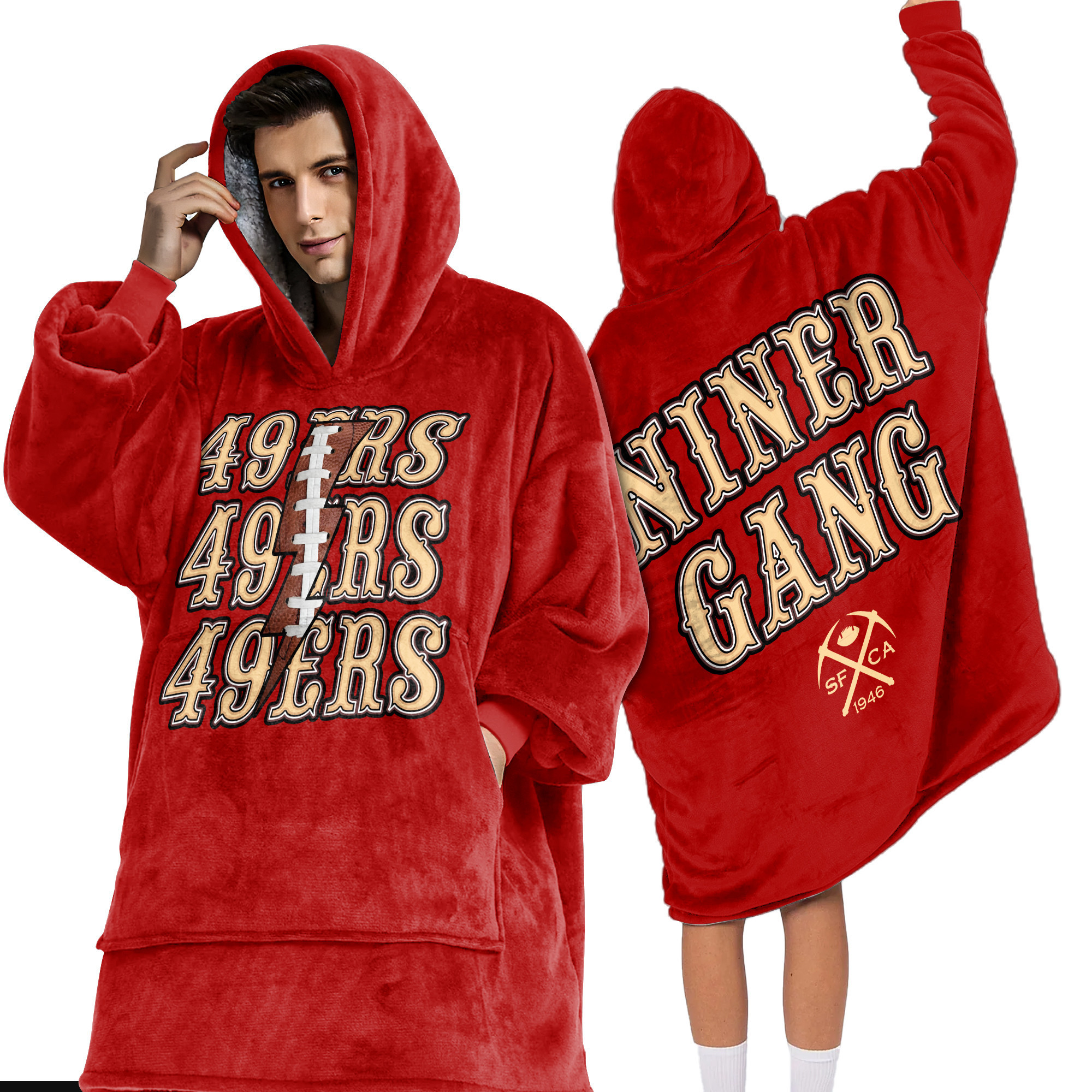 Adult San Francisco 49ers Football Unisex Blanket Hoodie