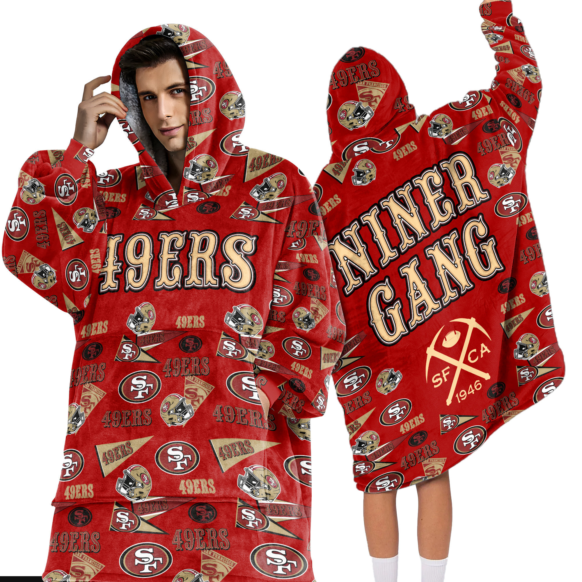 Adult San Francisco 49ers Football Unisex Blanket Hoodie