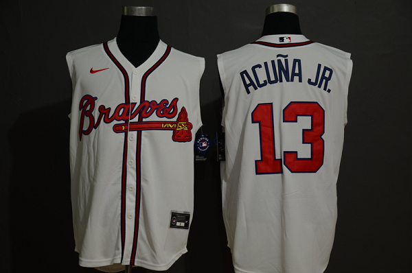 Men's Atlanta Braves #13 Ronald Acuna Jr. Cream 2020 Cool and Refreshing Sleeveless Fan Stitched MLB  Jersey