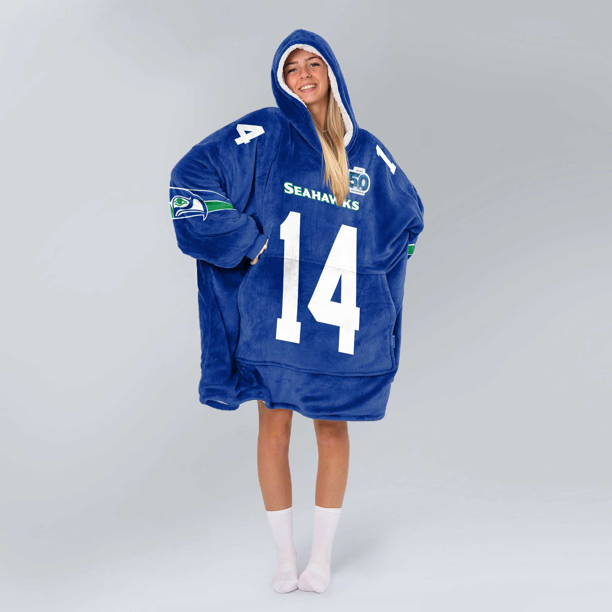 Adult 14 Seattle Football Unisex Blanket Hoodie