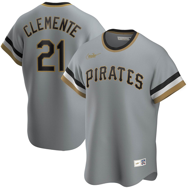 Men's  Pittsburgh Pirates #21 Roberto Clemente Road Cooperstown Collection Player Gray MLB Jersey