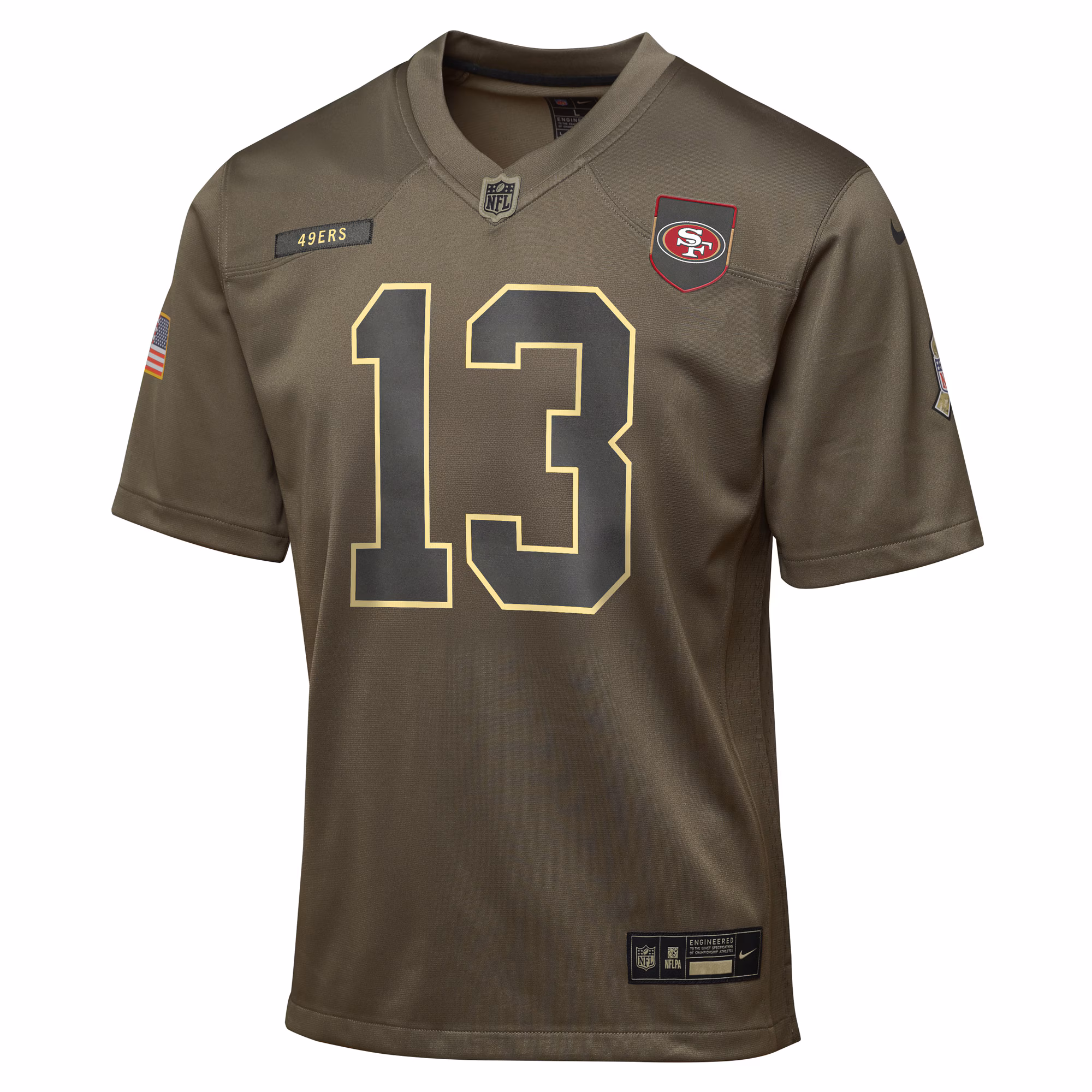 Youth San Francisco 49ers #13 Brock Purdy Olive 2025 Salute to Service Game Jersey