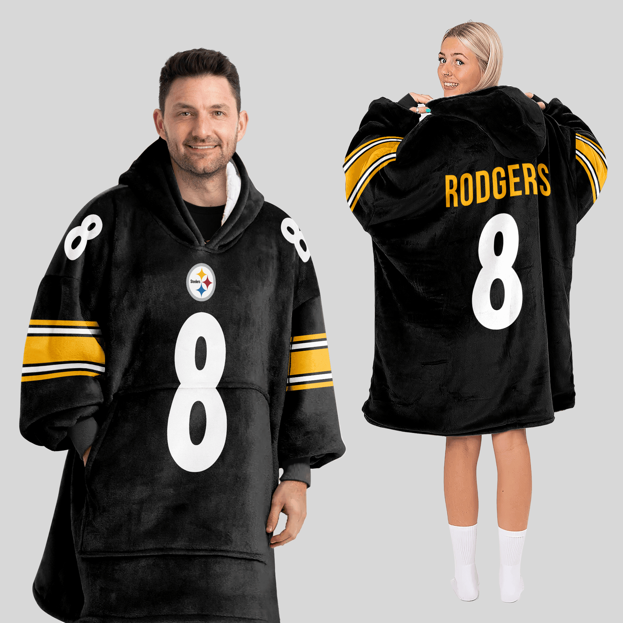 Adult 8 Pittsburgh Football Unisex Blanket Hoodie
