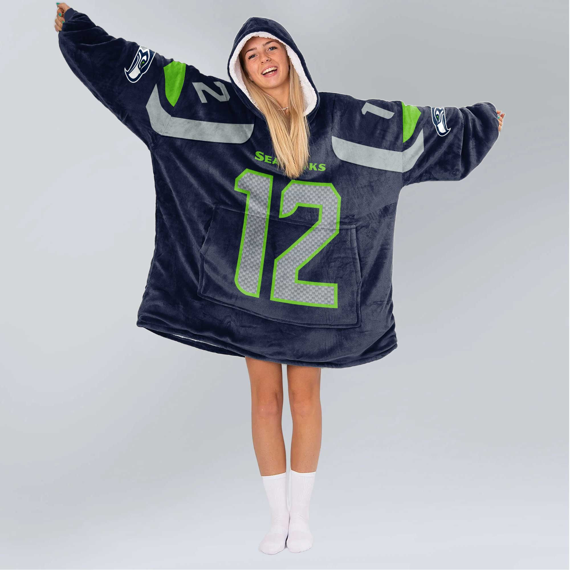 Adult 12 Seattle Football Unisex Blanket Hoodie