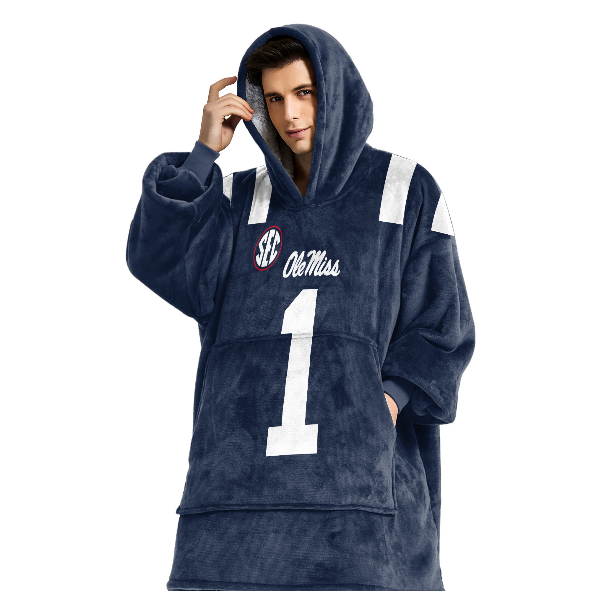 Adult #1 Ole Miss Football Unisex Blanket Hoodie