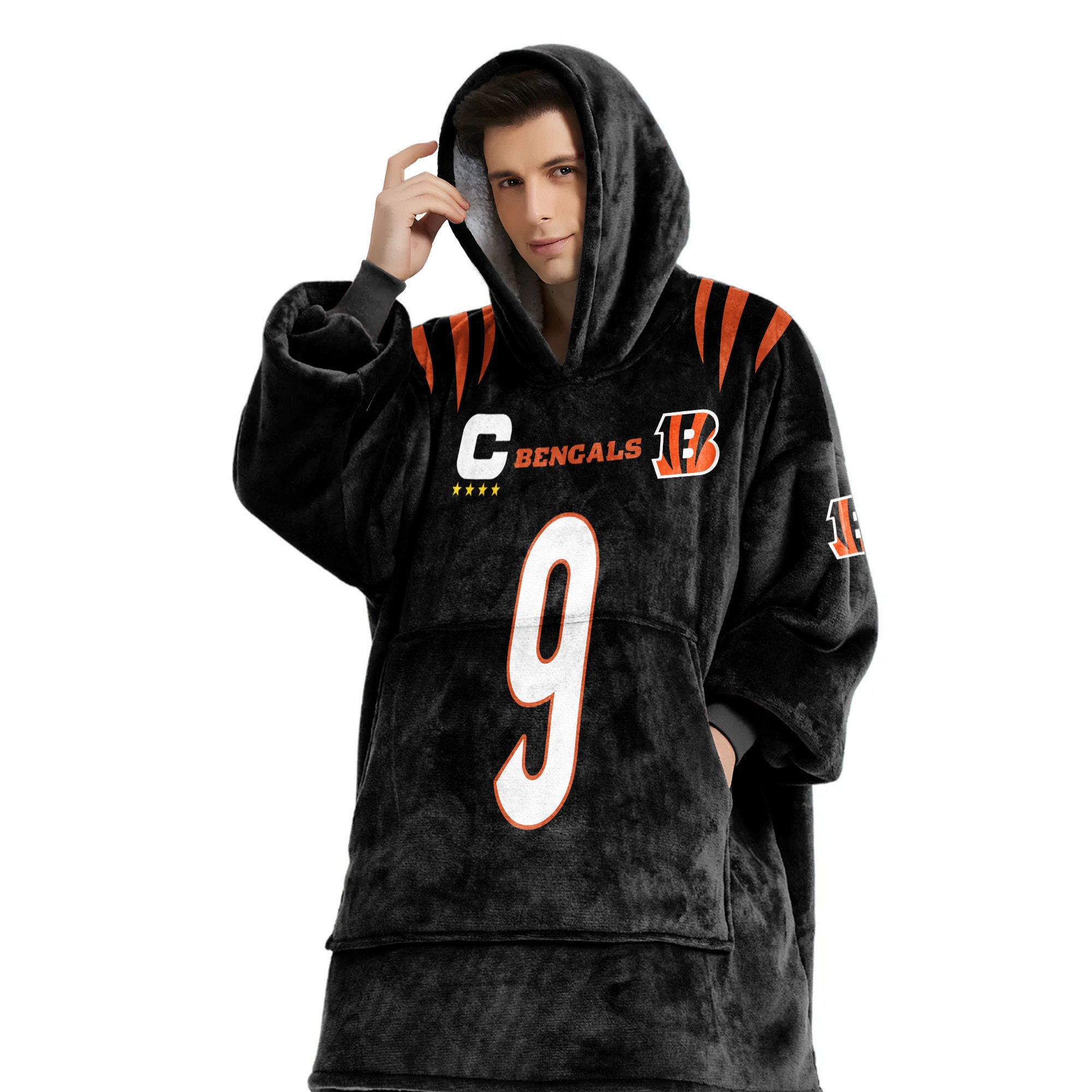 Adult Captain J.B 9 Cincinnati Football Unisex Blanket Hoodie