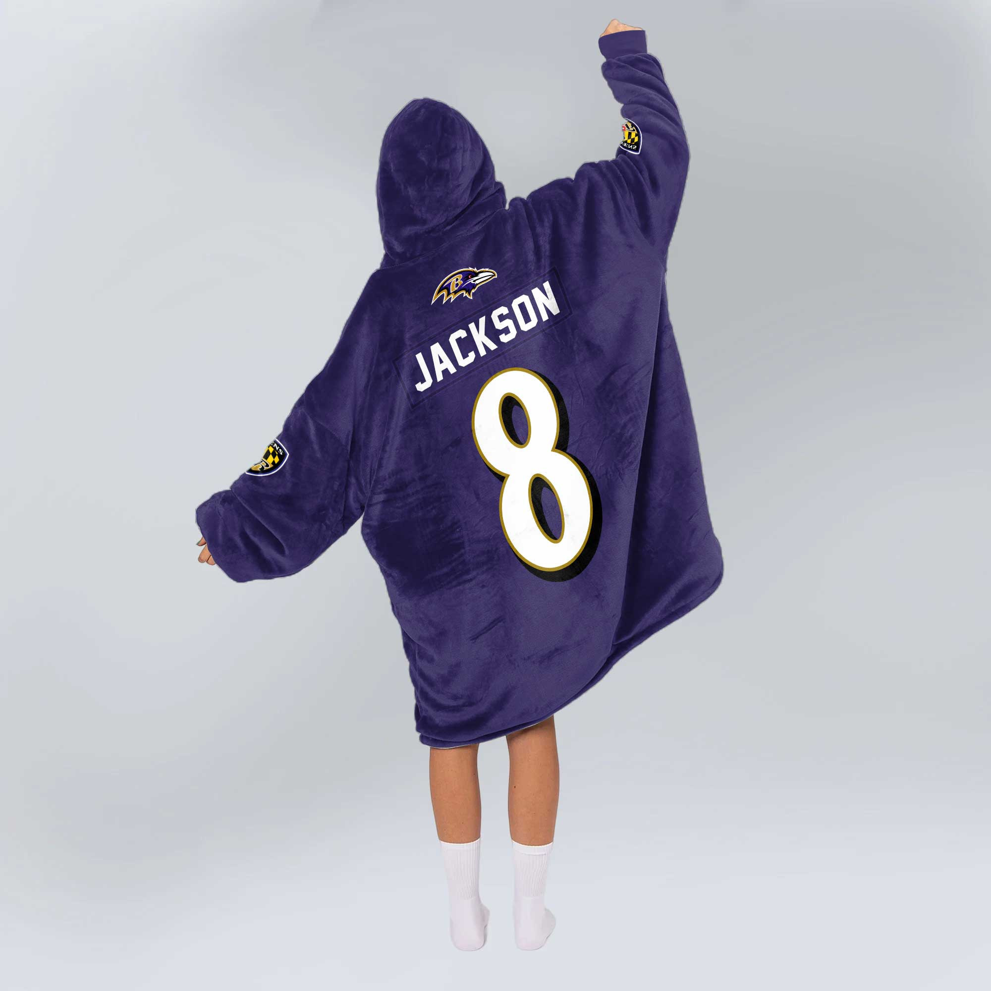 Adult L.J 8 Baltimore Football Unisex Blanket Hoodie