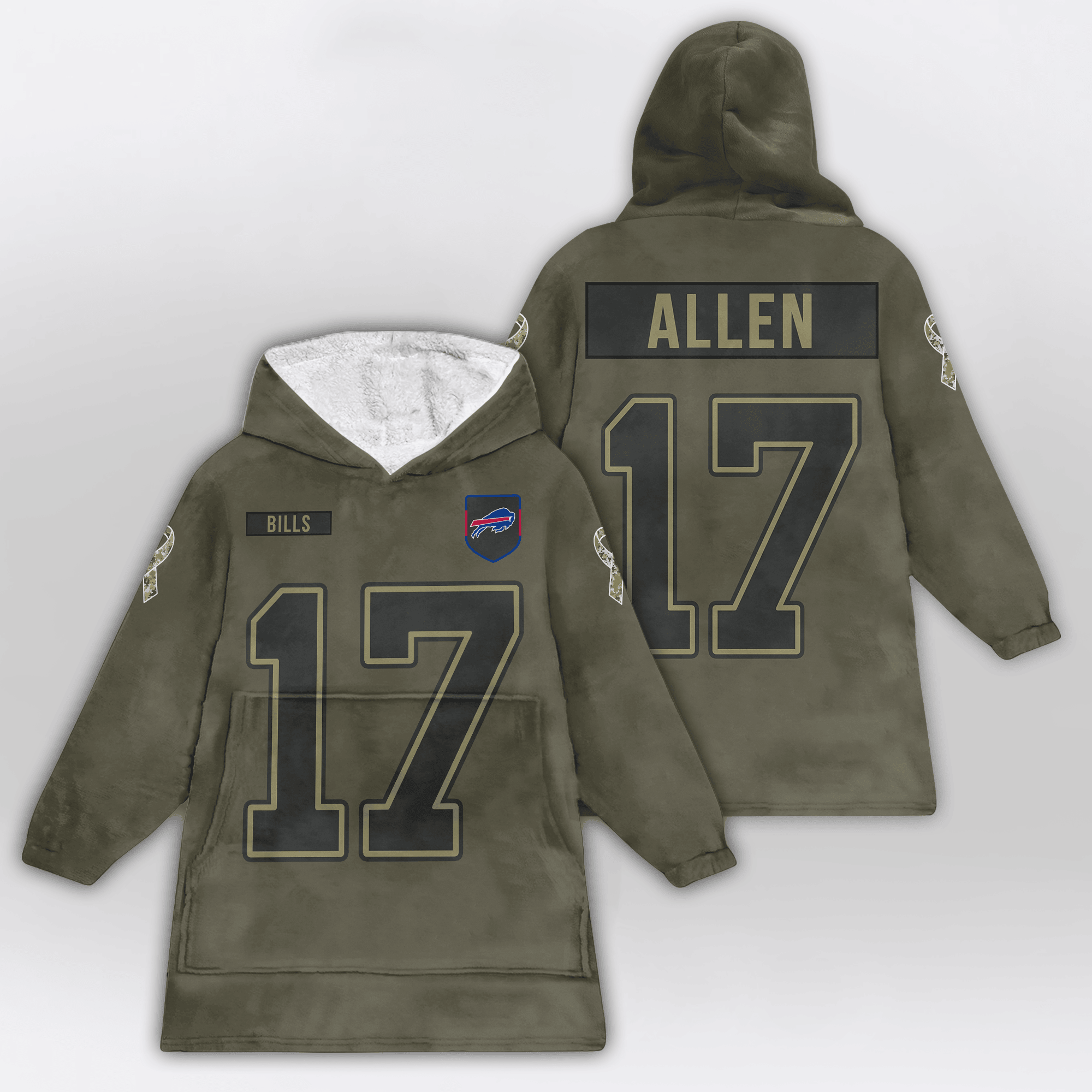 Adult J.A 17 Buffalo Football Blanket Hoodie – Olive Salute to Service