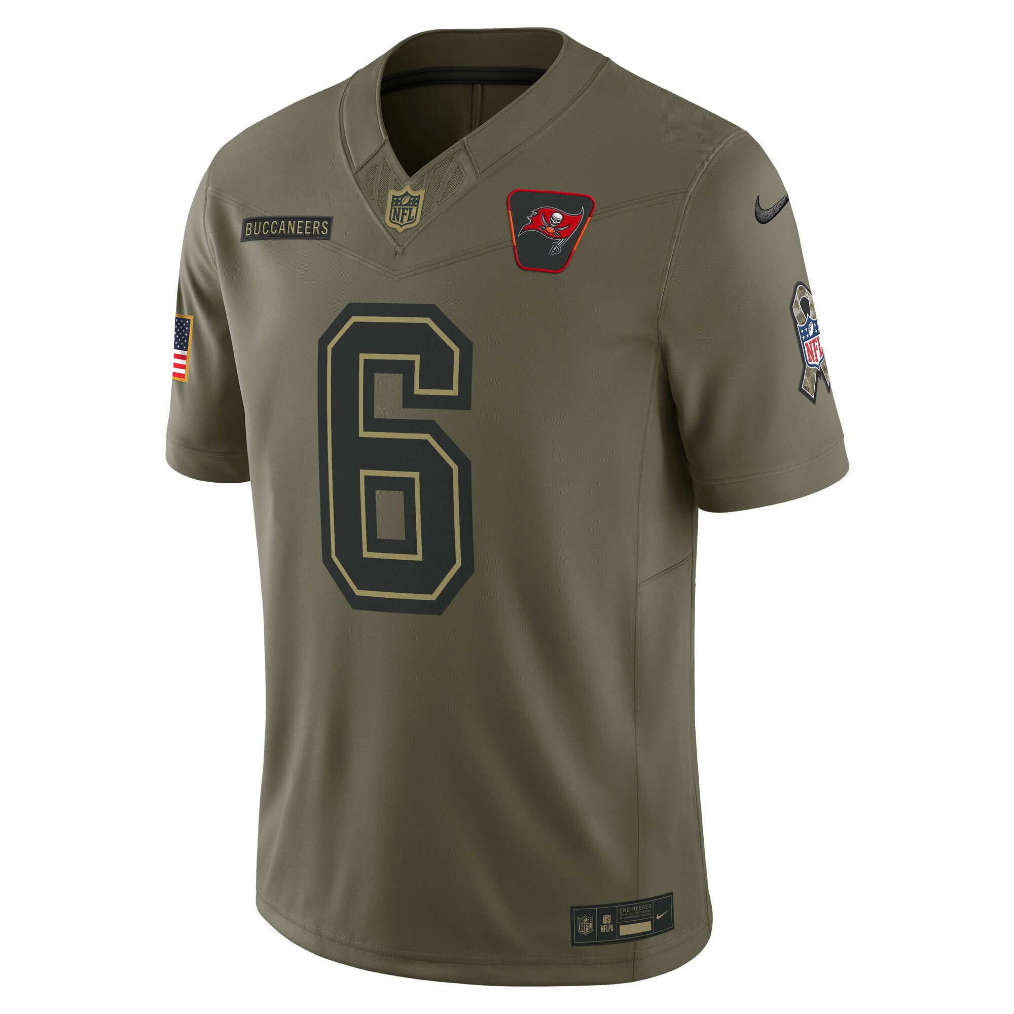 Men's Tampa Bay Buccaneers #6 Baker Mayfield Olive 2025 Salute to Service Limited Jersey