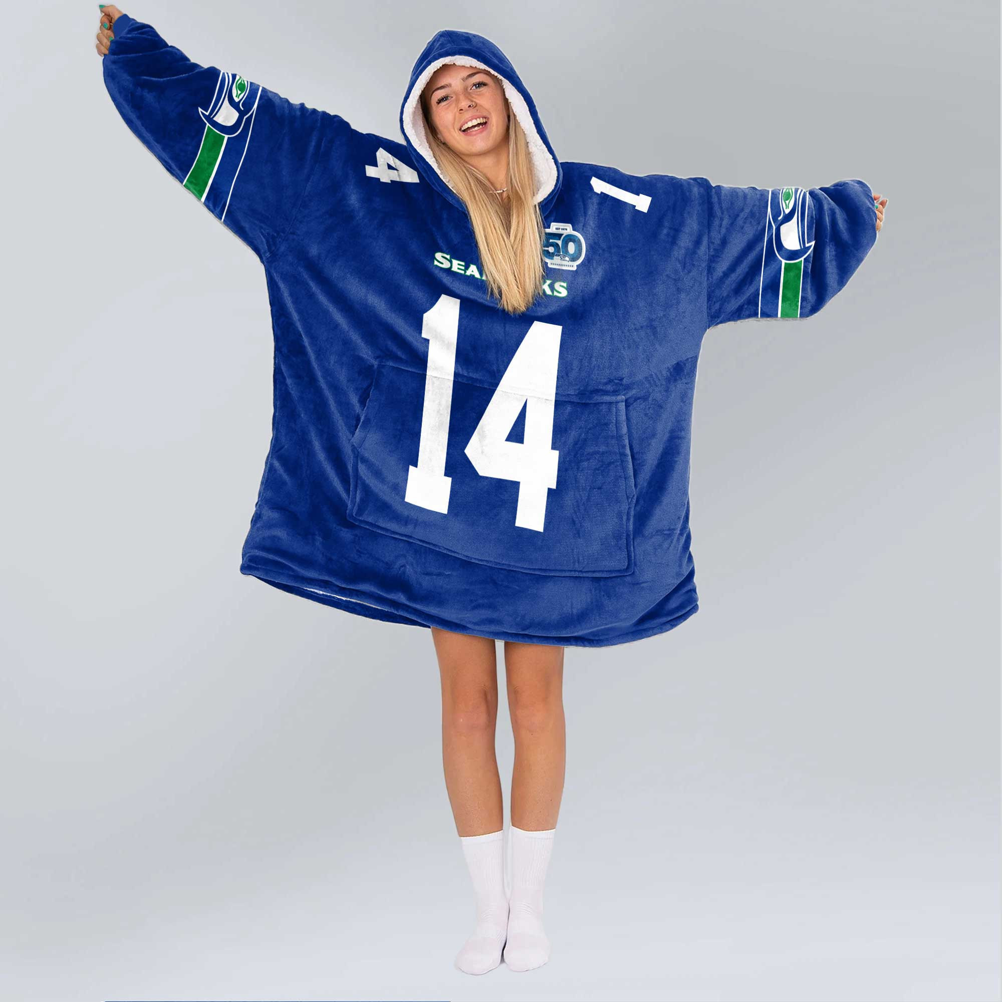 Adult 14 Seattle Football Unisex Blanket Hoodie