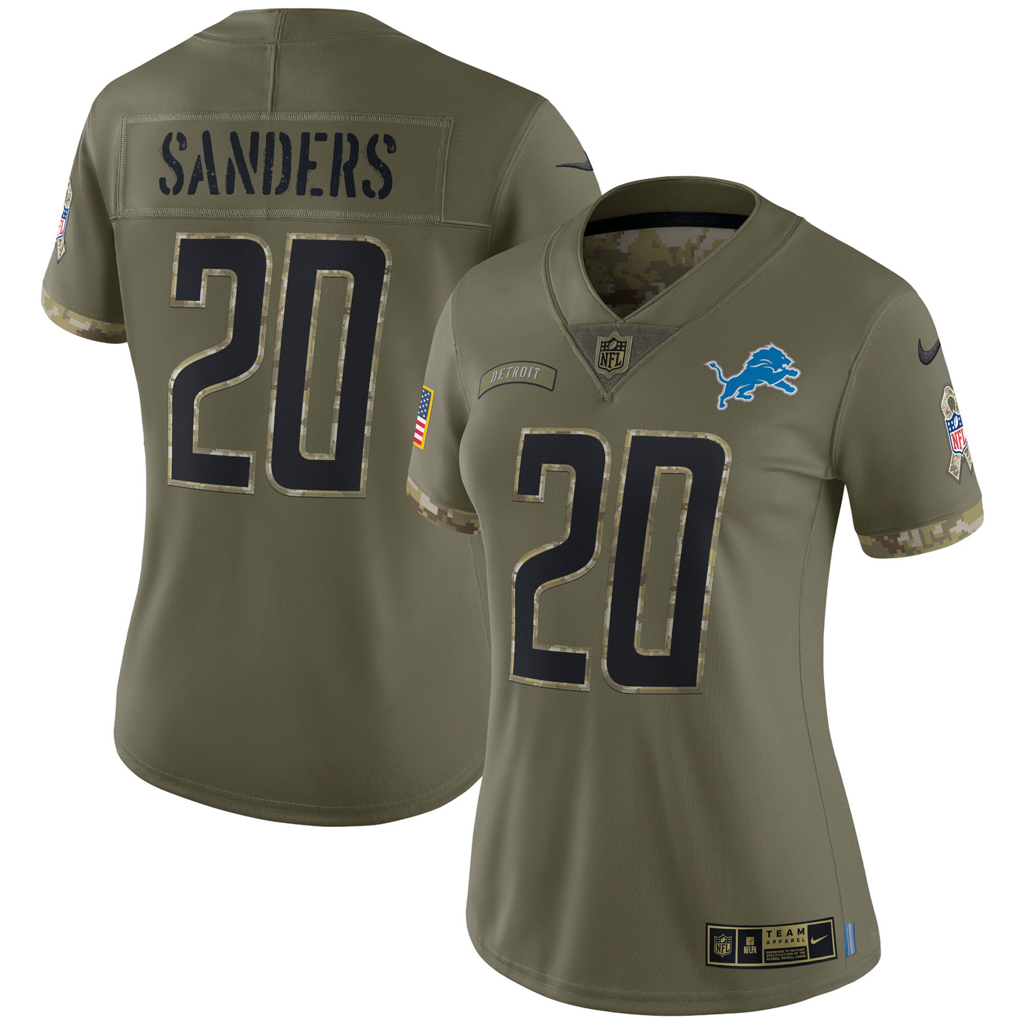 Barry Sanders Detroit Lions  Women's 2022 Salute To Service Retired Player Limited Jersey - Olive