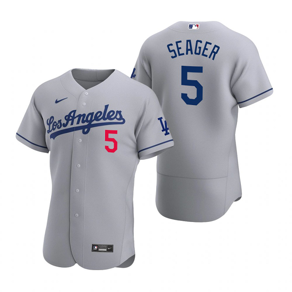 Men's Los Angeles Dodgers #5 Corey Seager  Gray 2020 Road MLB Flex Base Jersey