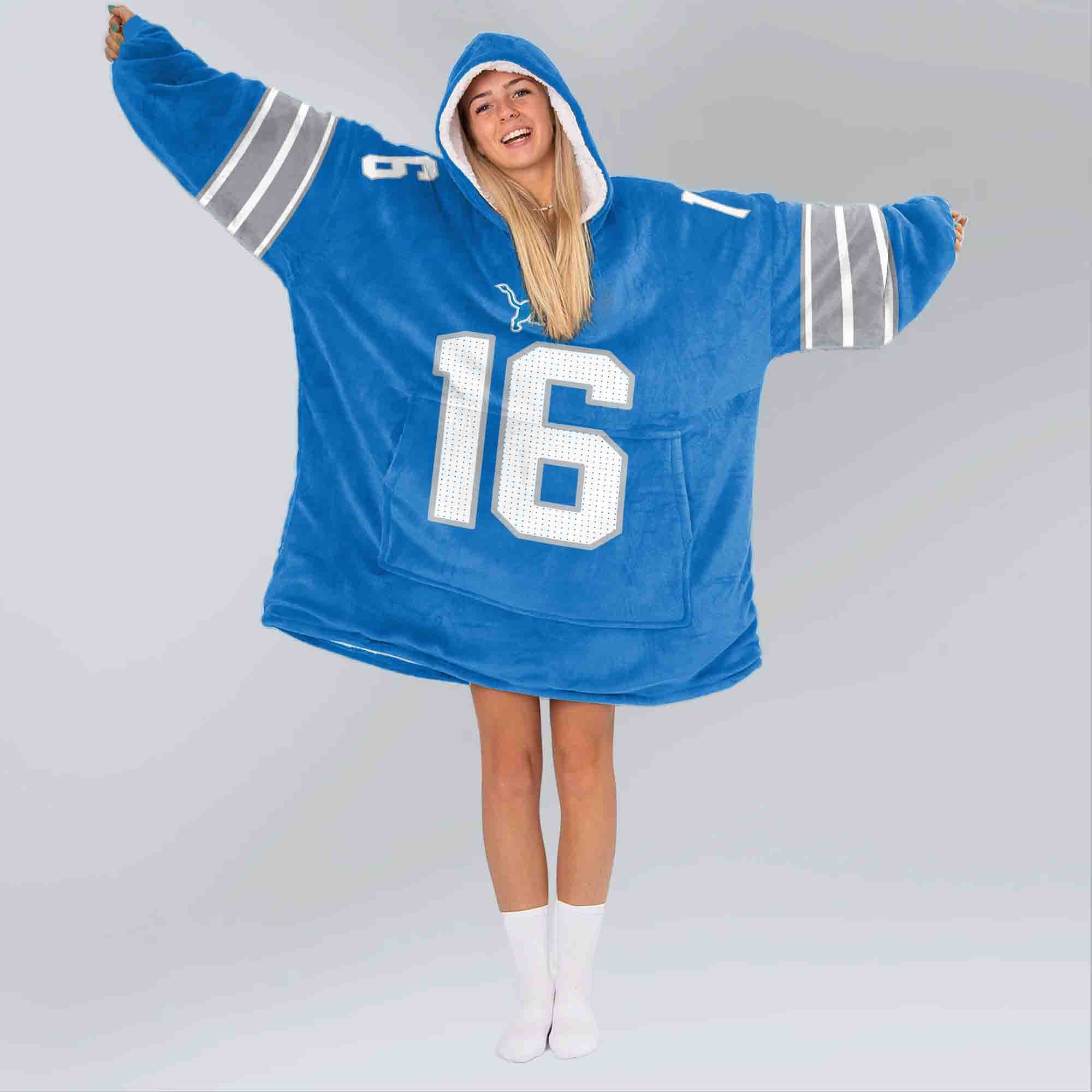 Adult Quarterback No 16 Detroit Football Unisex Blanket Hoodie